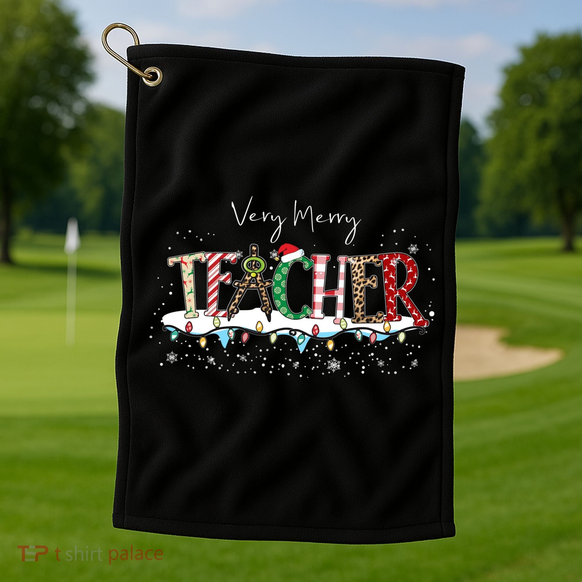 Very Merry Teacher Holiday Christmas Golf Towel