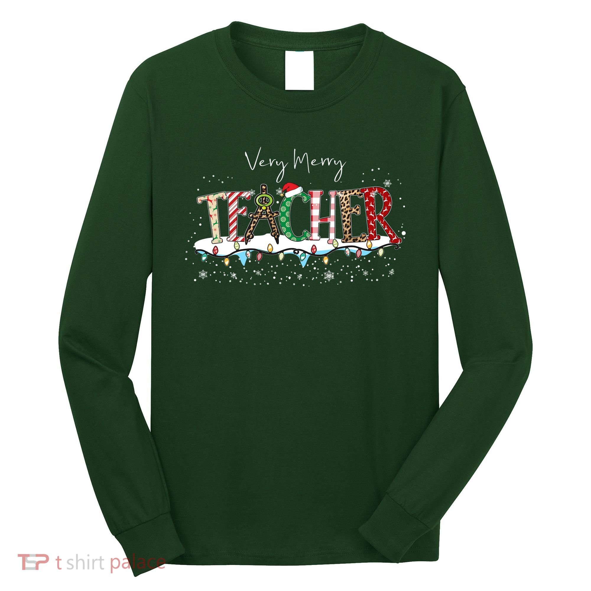 Very Merry Teacher Holiday Christmas Long Sleeve Shirt