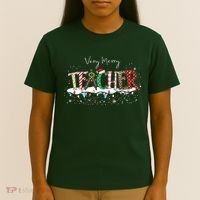 Very Merry Teacher Holiday Christmas T-Shirt thumb 4