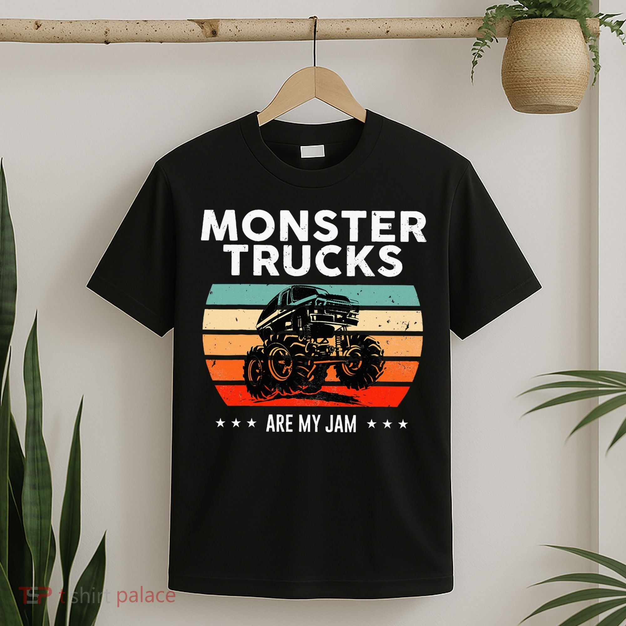 Vintage Monster Truck Are My Jam Retro Sunset Cool Engines T-Shirt