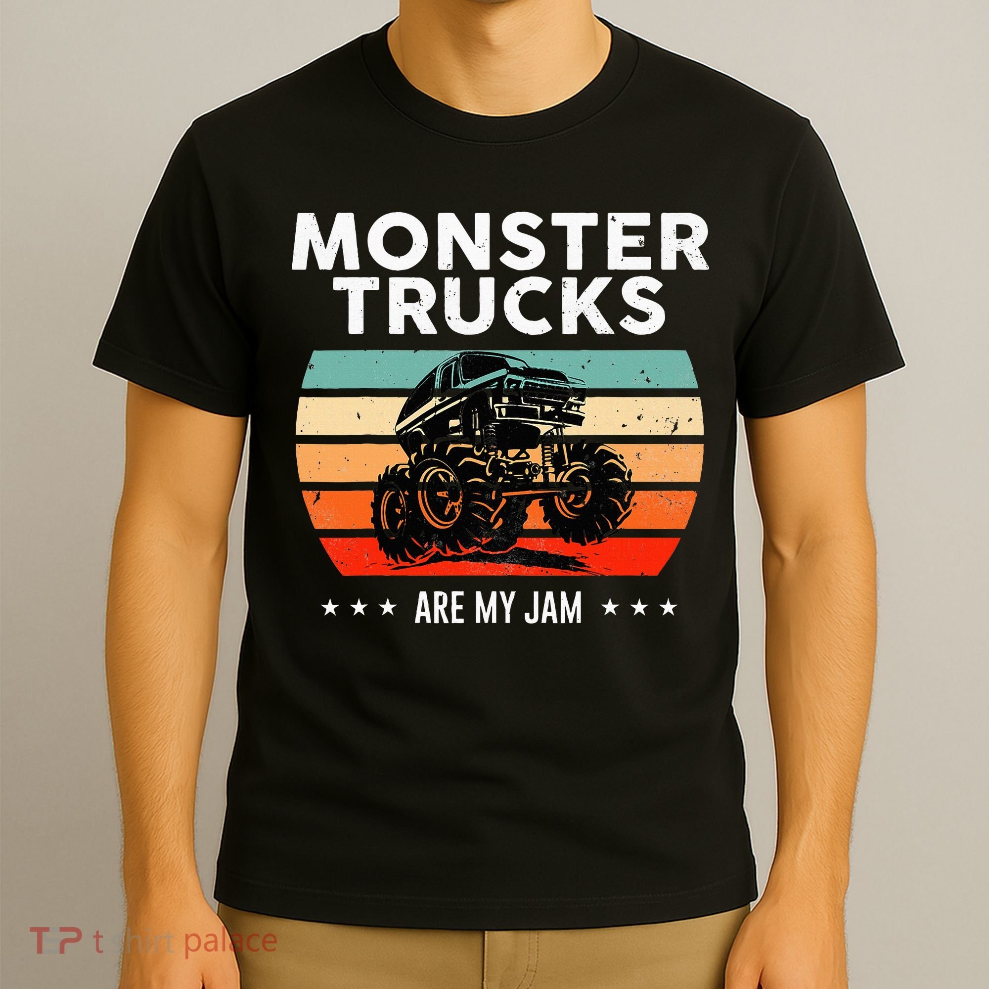 Vintage Monster Truck Are My Jam Retro Sunset Cool Engines T-Shirt
