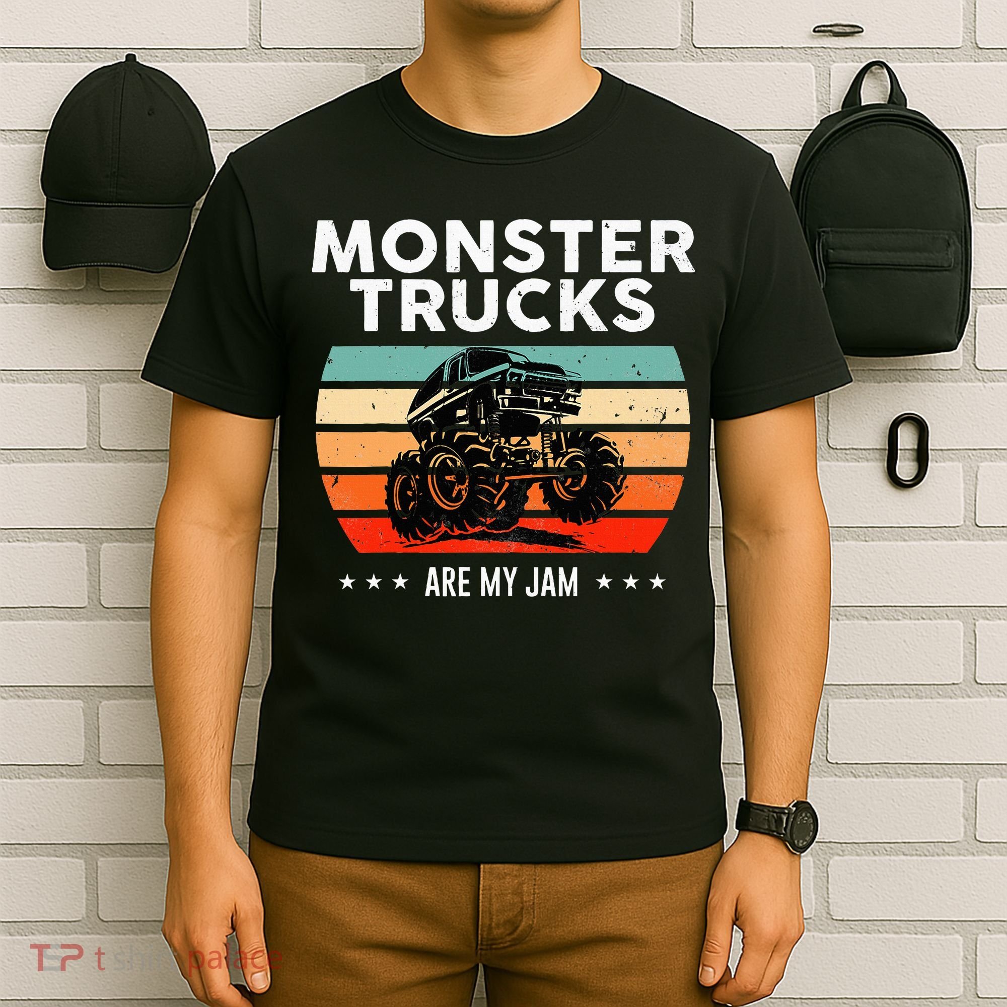 Vintage Monster Truck Are My Jam Retro Sunset Cool Engines T-Shirt