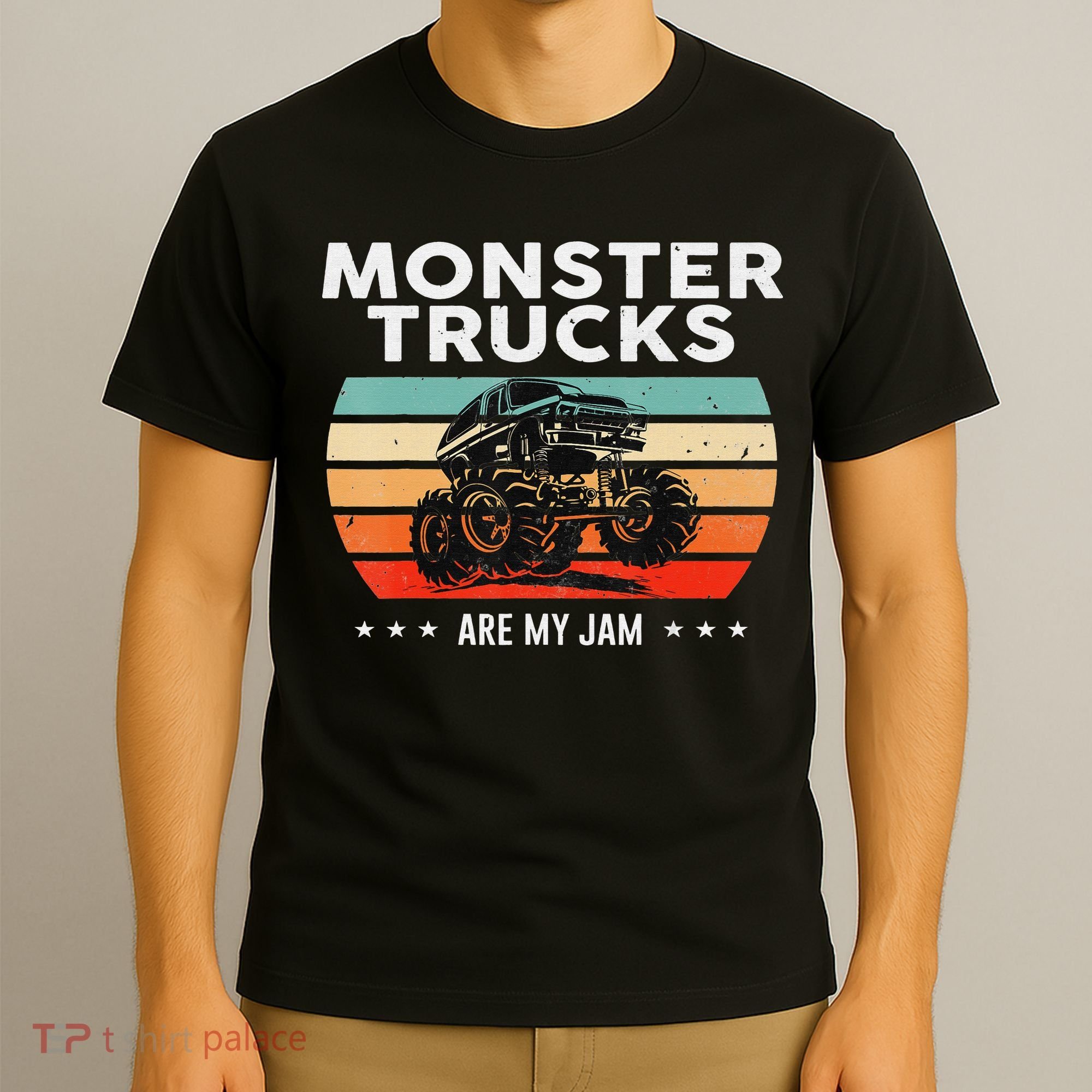 Vintage Monster Truck Are My Jam Retro Sunset Cool Engines T-Shirt
