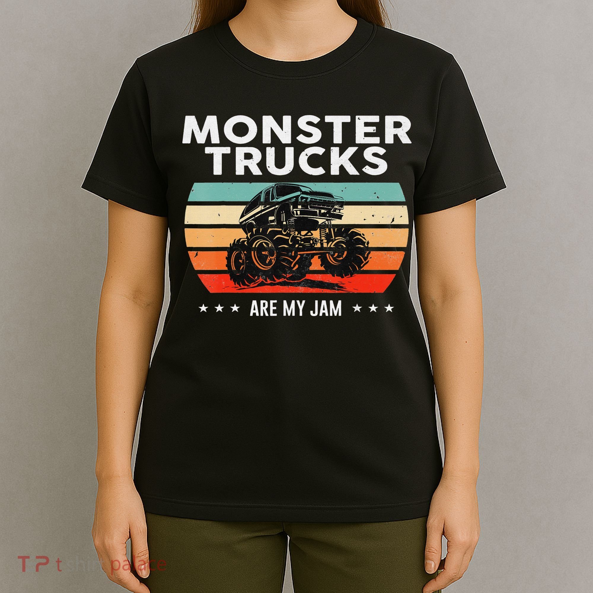Vintage Monster Truck Are My Jam Retro Sunset Cool Engines T-Shirt