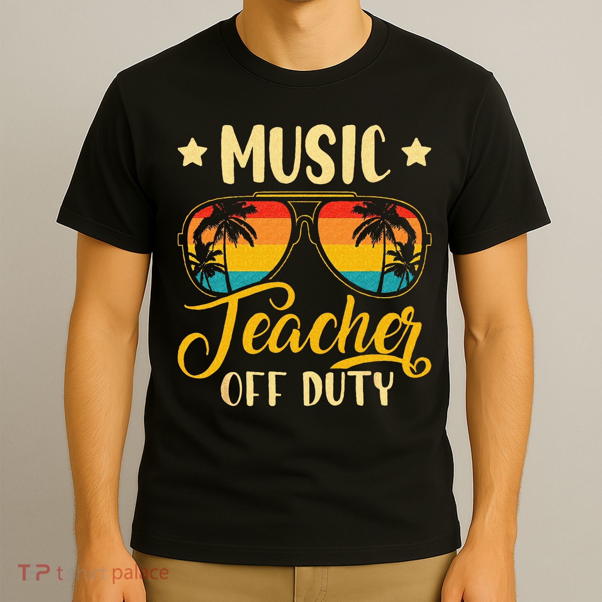 Vintage Music Teacher Off Duty Last Day Of School Summer T-Shirt