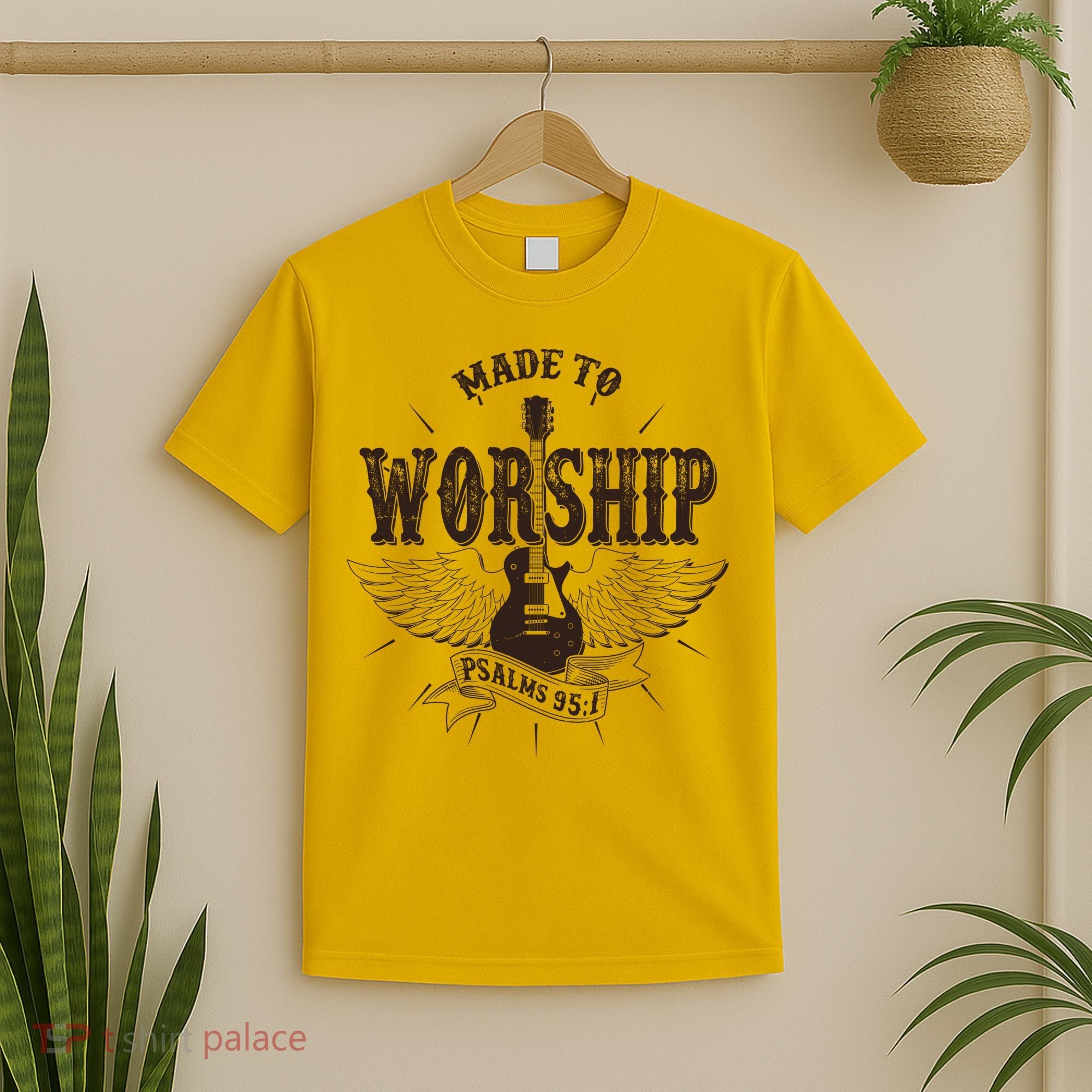 Vintage Made To Worship Psalms 95 1 Winged Rock Electric Guitar T-Shirt