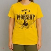 Vintage Made To Worship Psalms 95 1 Winged Rock Electric Guitar T-Shirt thumb 4