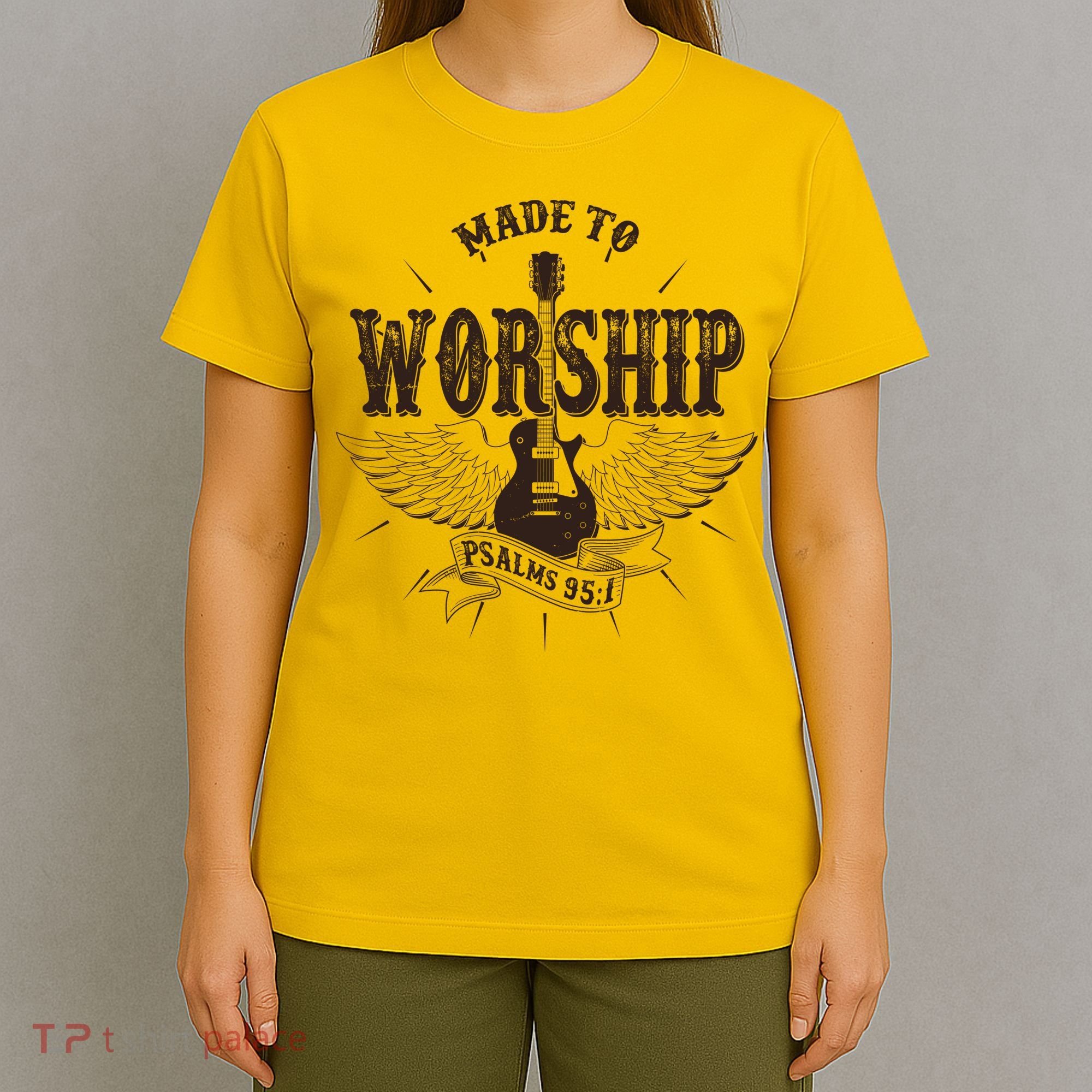 Vintage Made To Worship Psalms 95 1 Winged Rock Electric Guitar T-Shirt