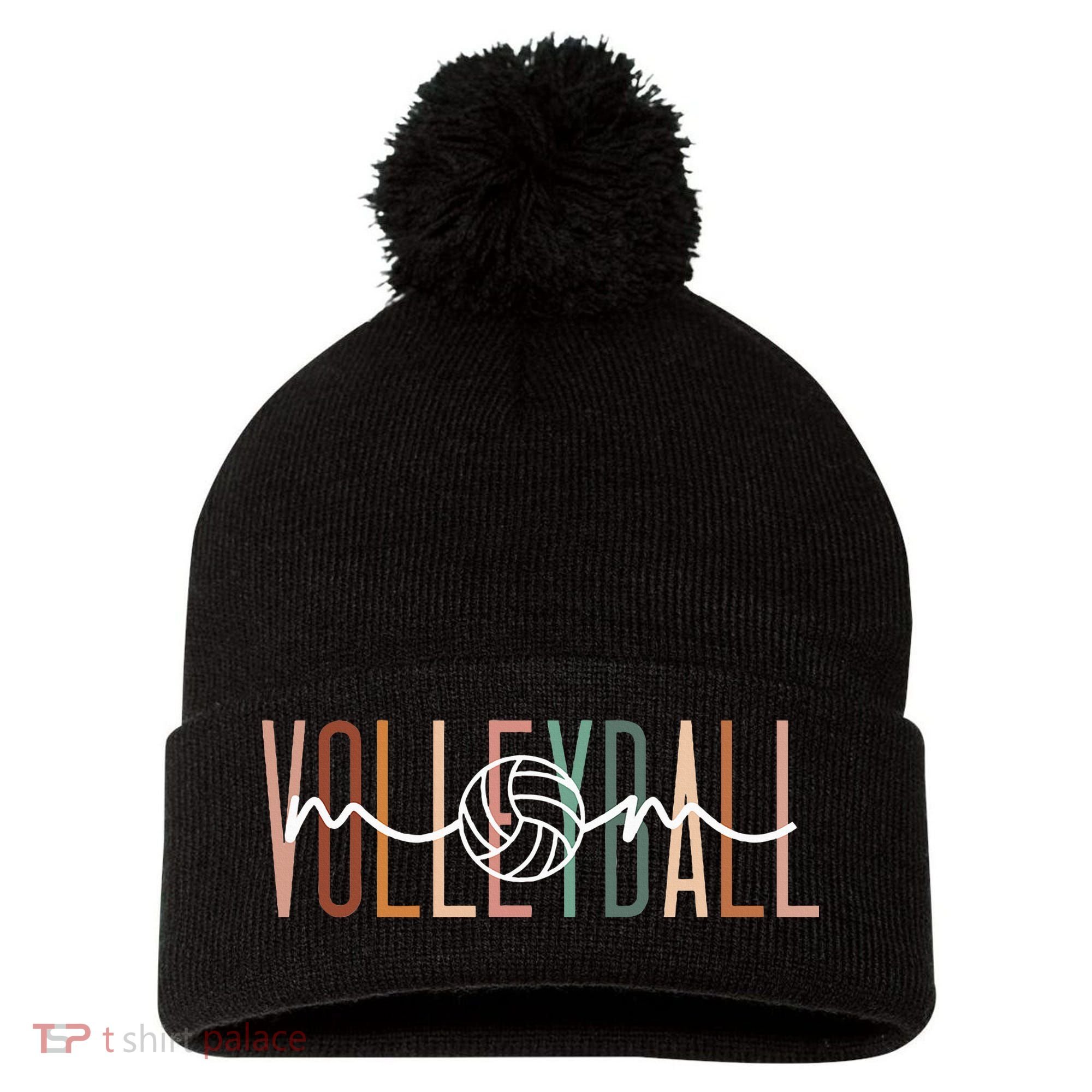 Volleyball Mom Volleyball Mama Cute Mom Life Volleyball Pom Pom 12in Knit Beanie