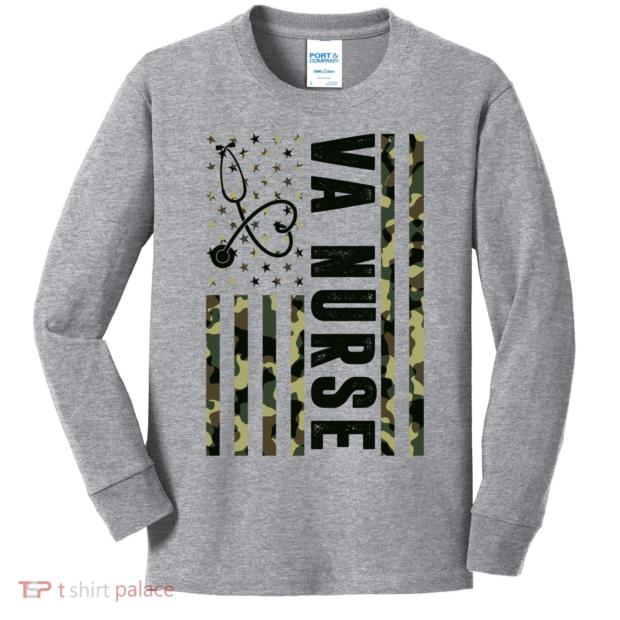 VA Nurse Army USA Flag Kids Long Sleeve Shirt