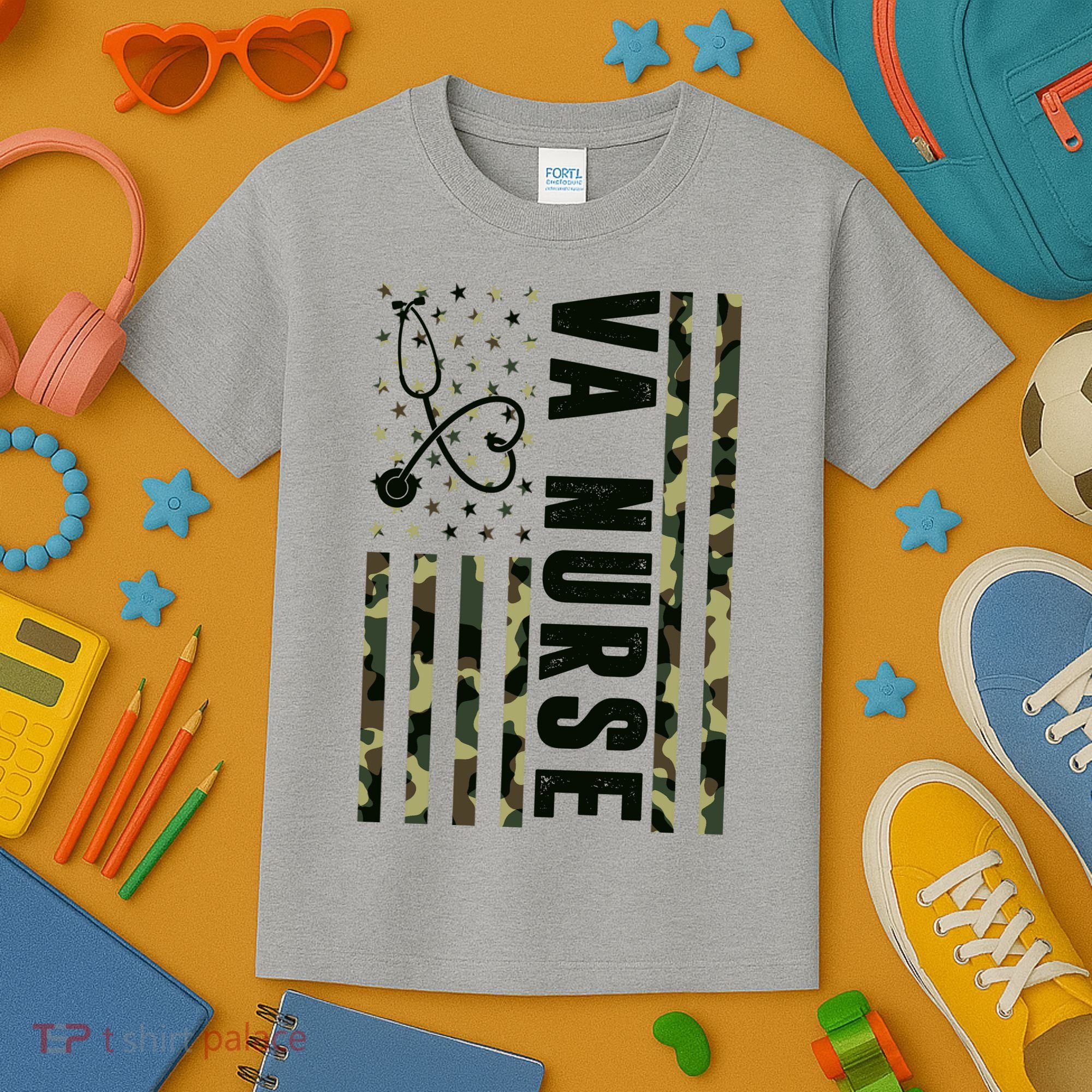VA Nurse Army USA Flag Kids T-Shirt