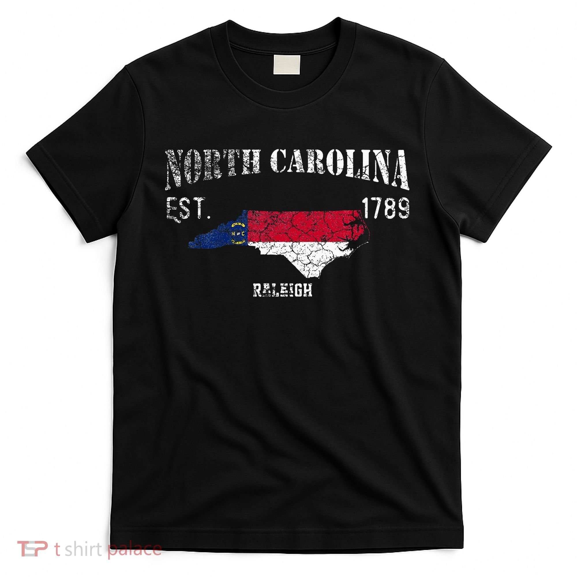 Vintage North Carolina Us State Flag And Map Raleigh T-Shirt