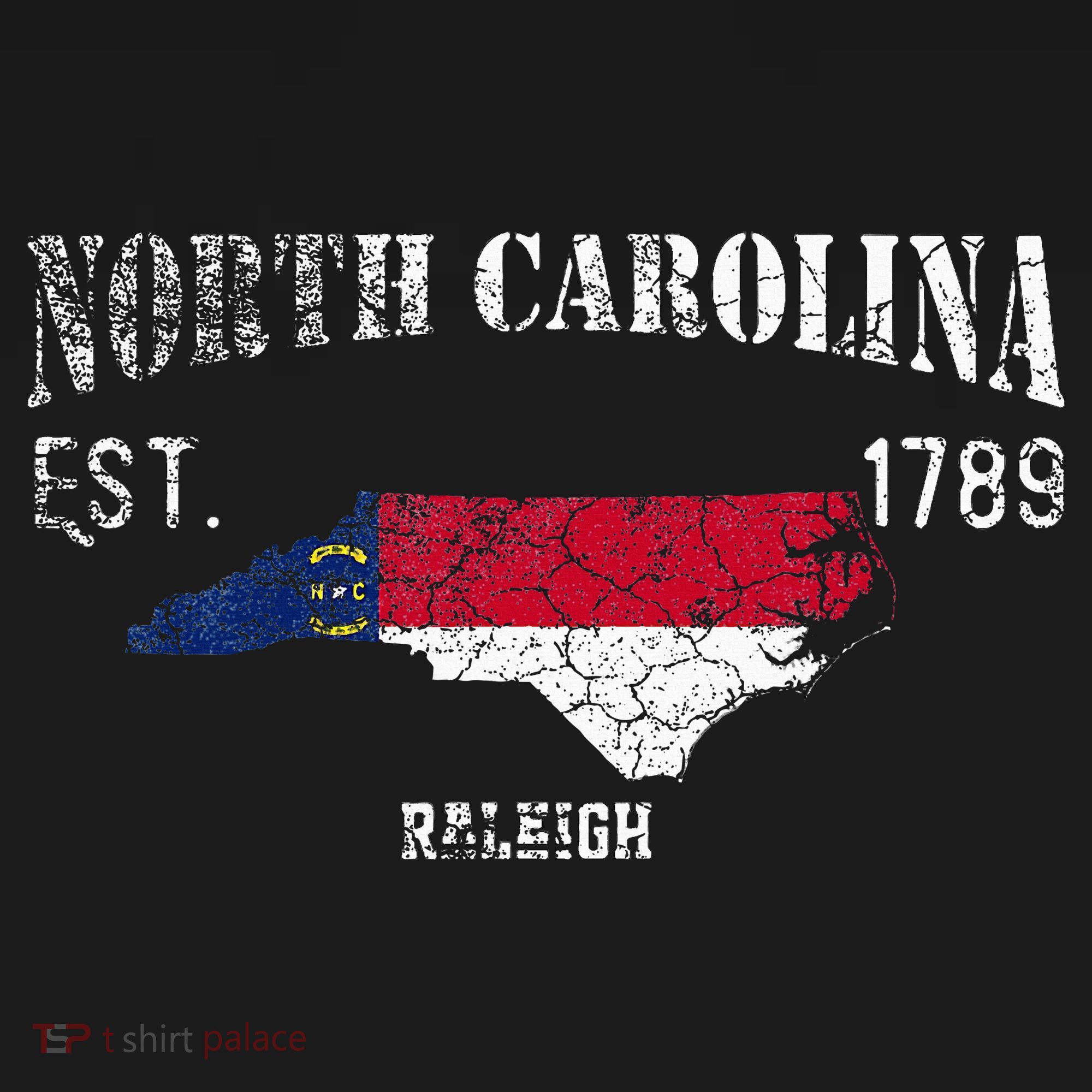 Vintage North Carolina Us State Flag And Map Raleigh T-Shirt