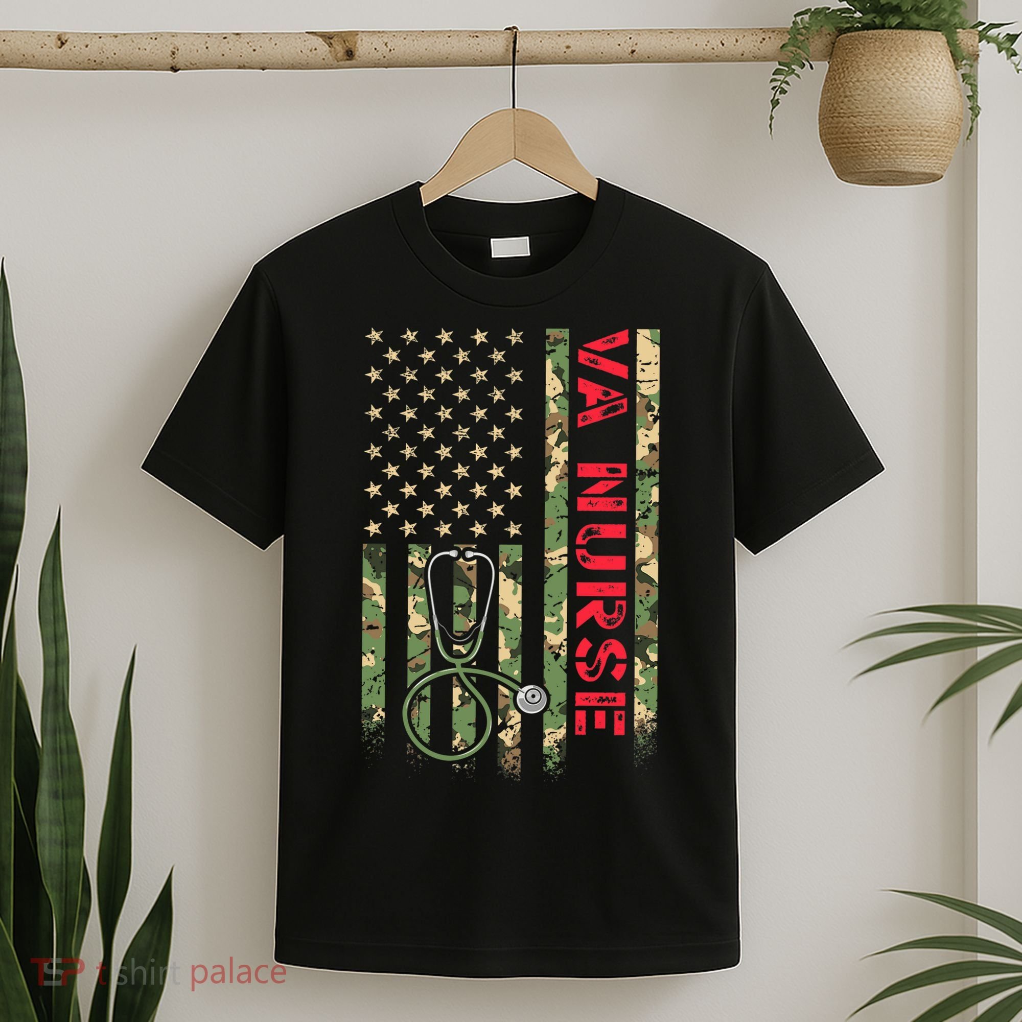 VA Nurse Camouflage American Flag Patriotic Military Hero Premium T-Shirt