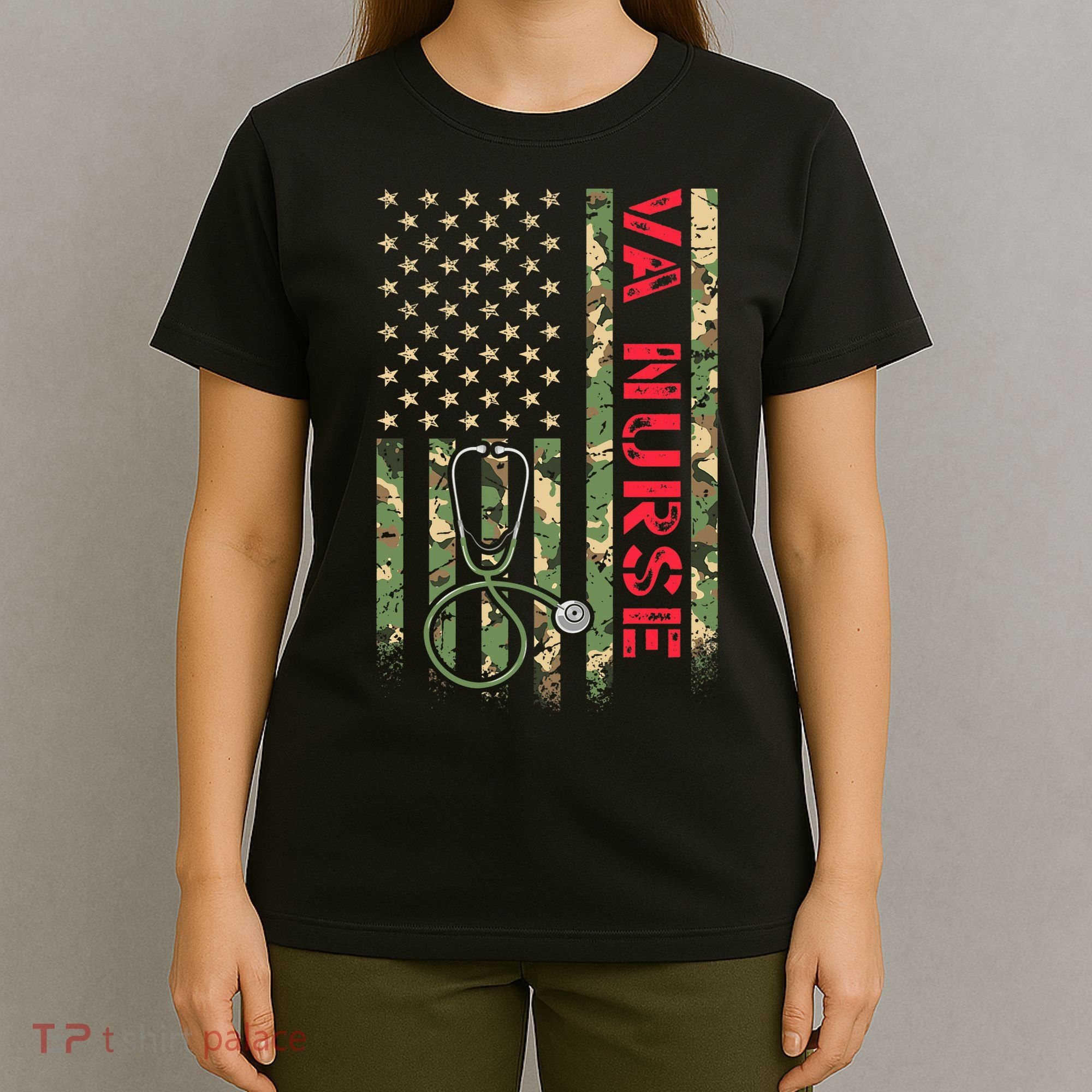 VA Nurse Camouflage American Flag Patriotic Military Hero Premium T-Shirt