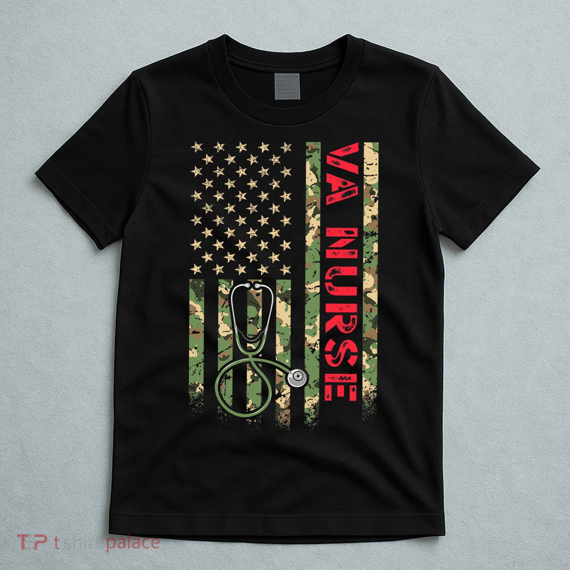 VA Nurse Camouflage American Flag Patriotic Military Hero Premium T-Shirt