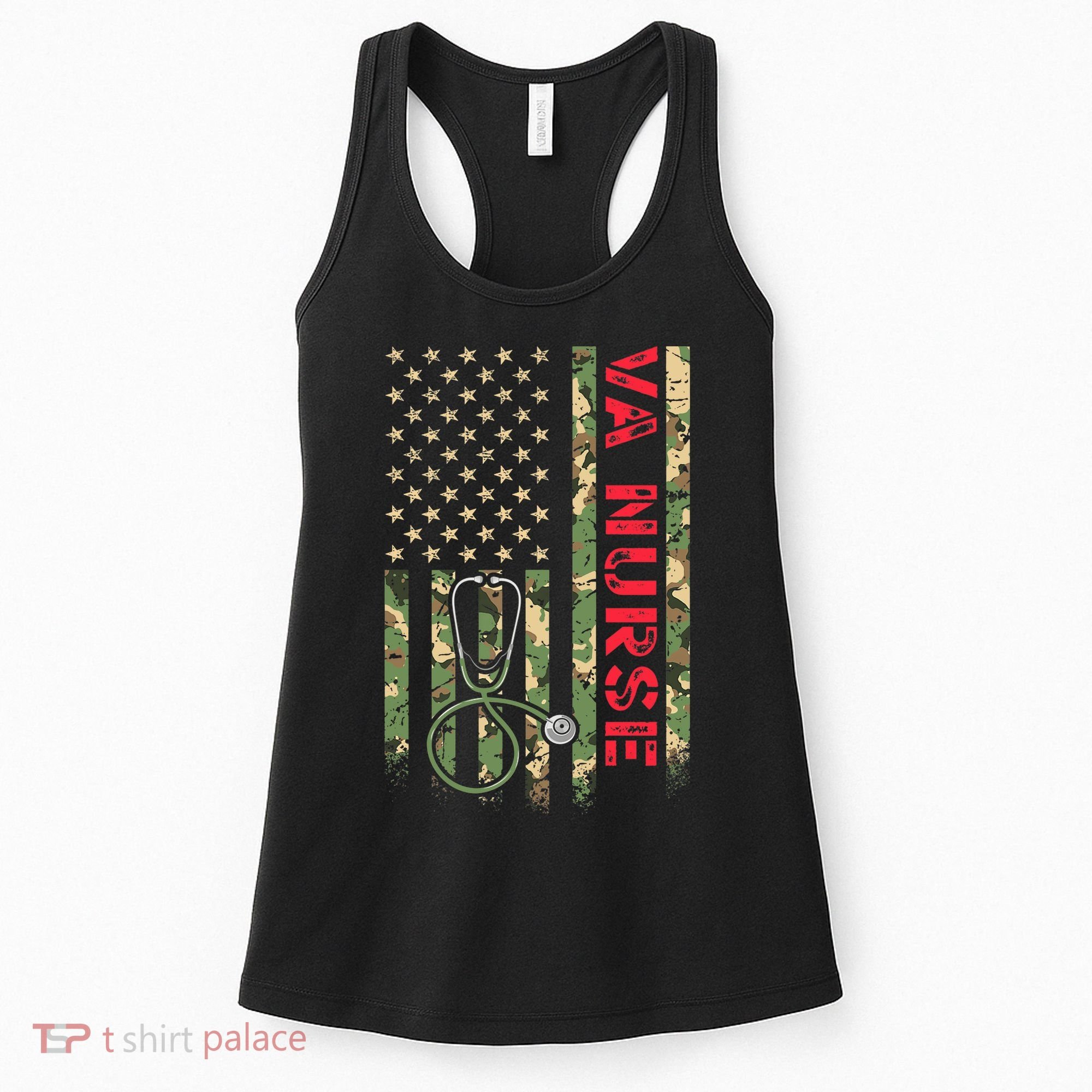 VA Nurse Camouflage American Flag Patriotic Military Hero Premium Women's Tank Top