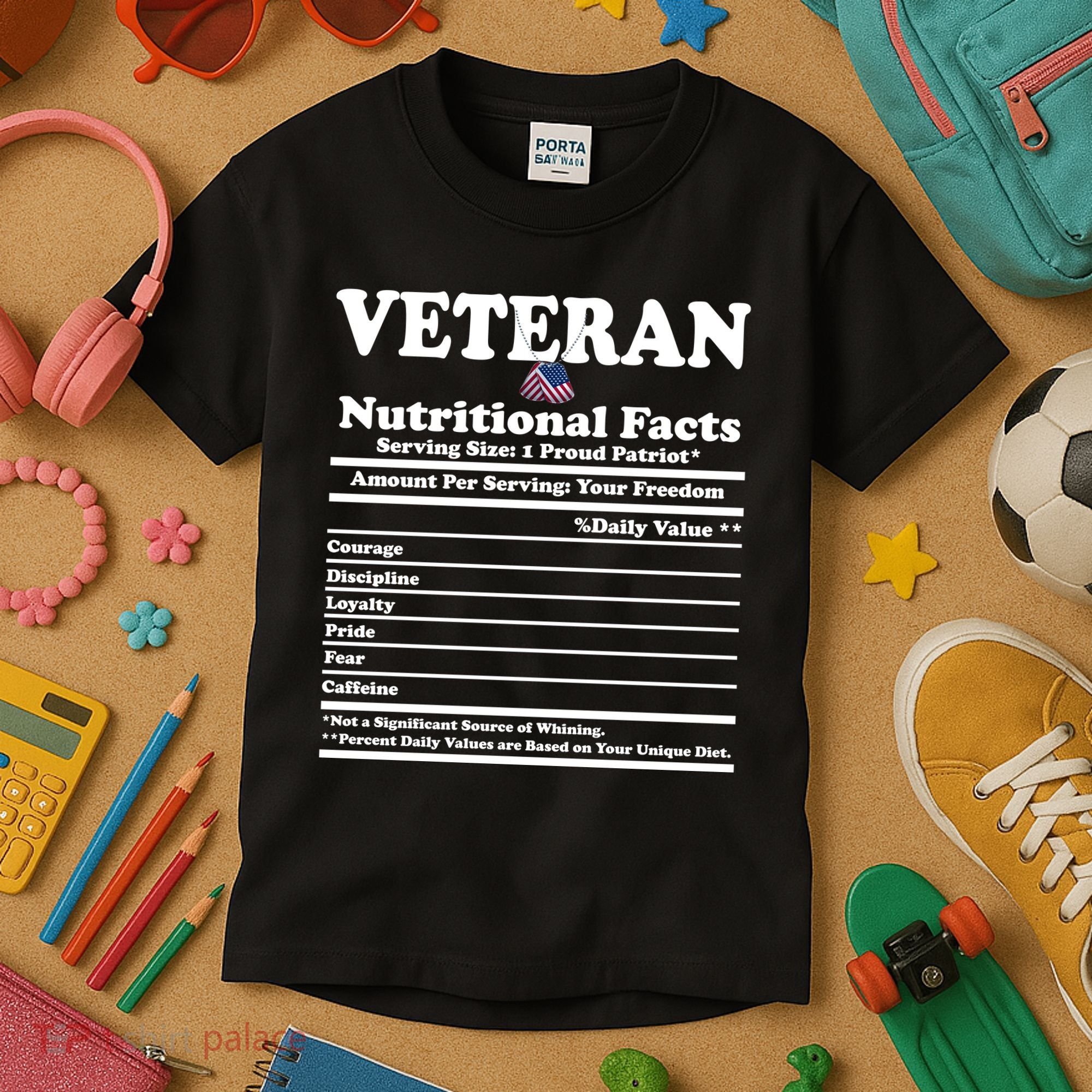 Veteran Nutritional Facts Proud Patriot Kids T-Shirt