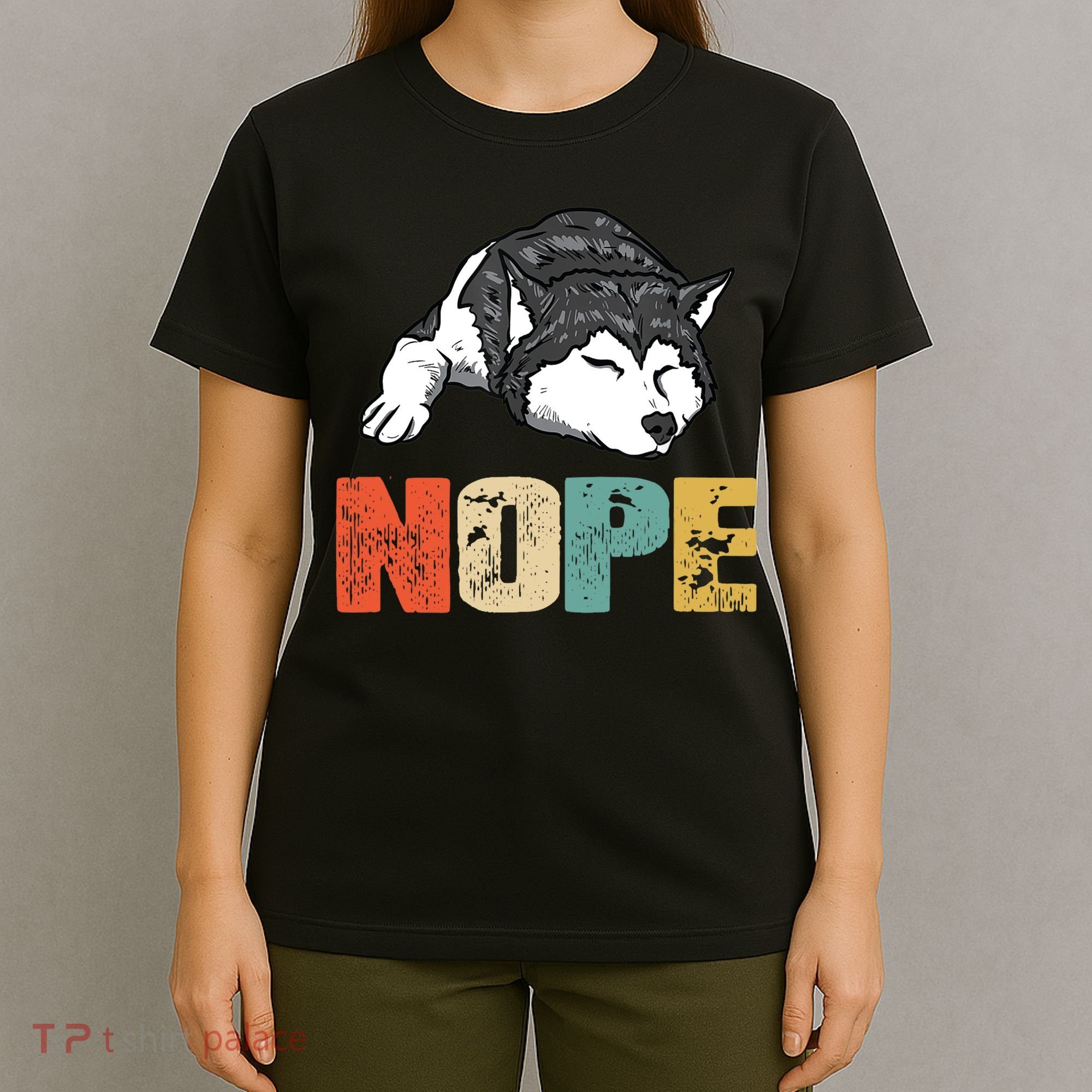 Vintage Nope Funny Siberian Husky Dog Lover TShirt T-Shirt