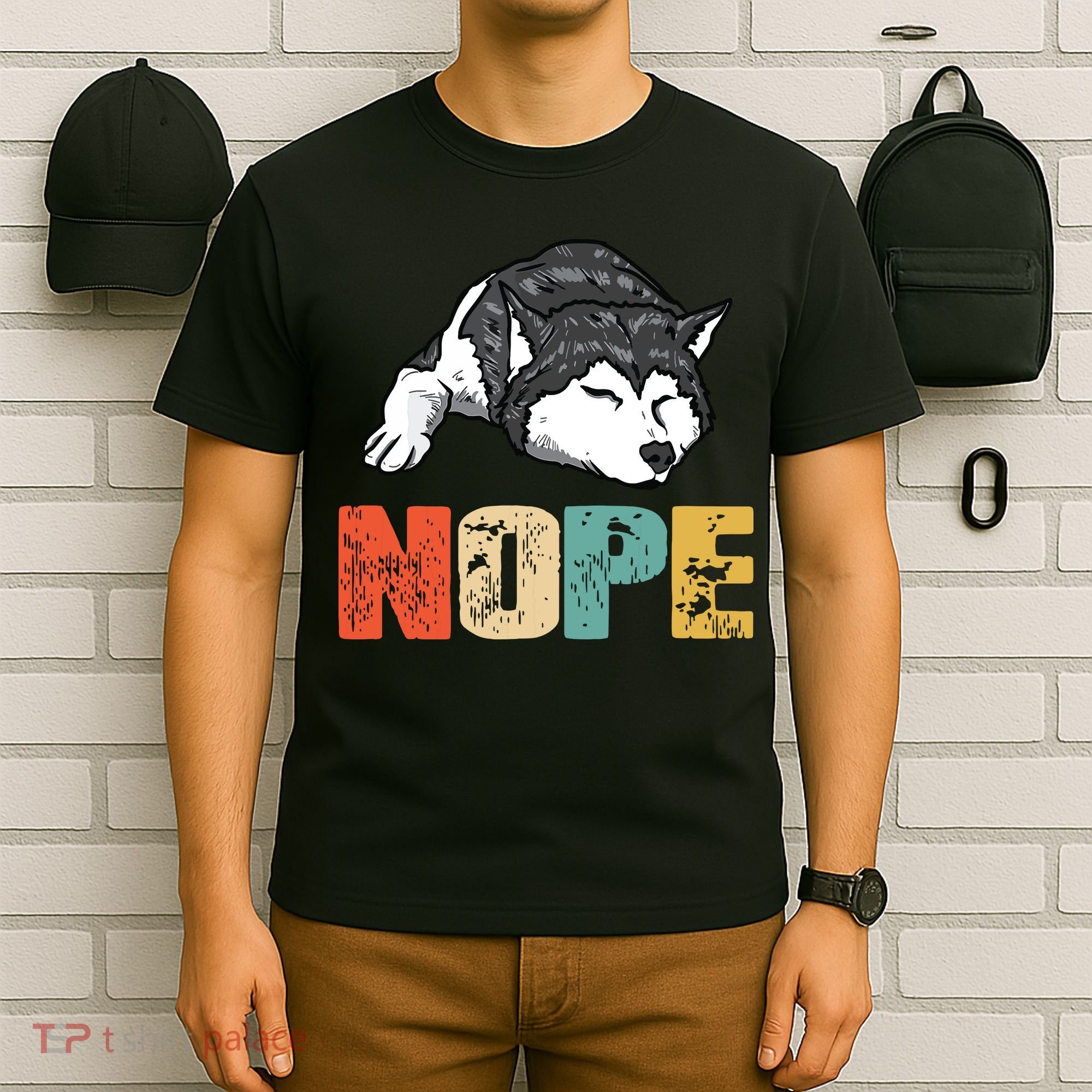 Vintage Nope Funny Siberian Husky Dog Lover T-Shirt