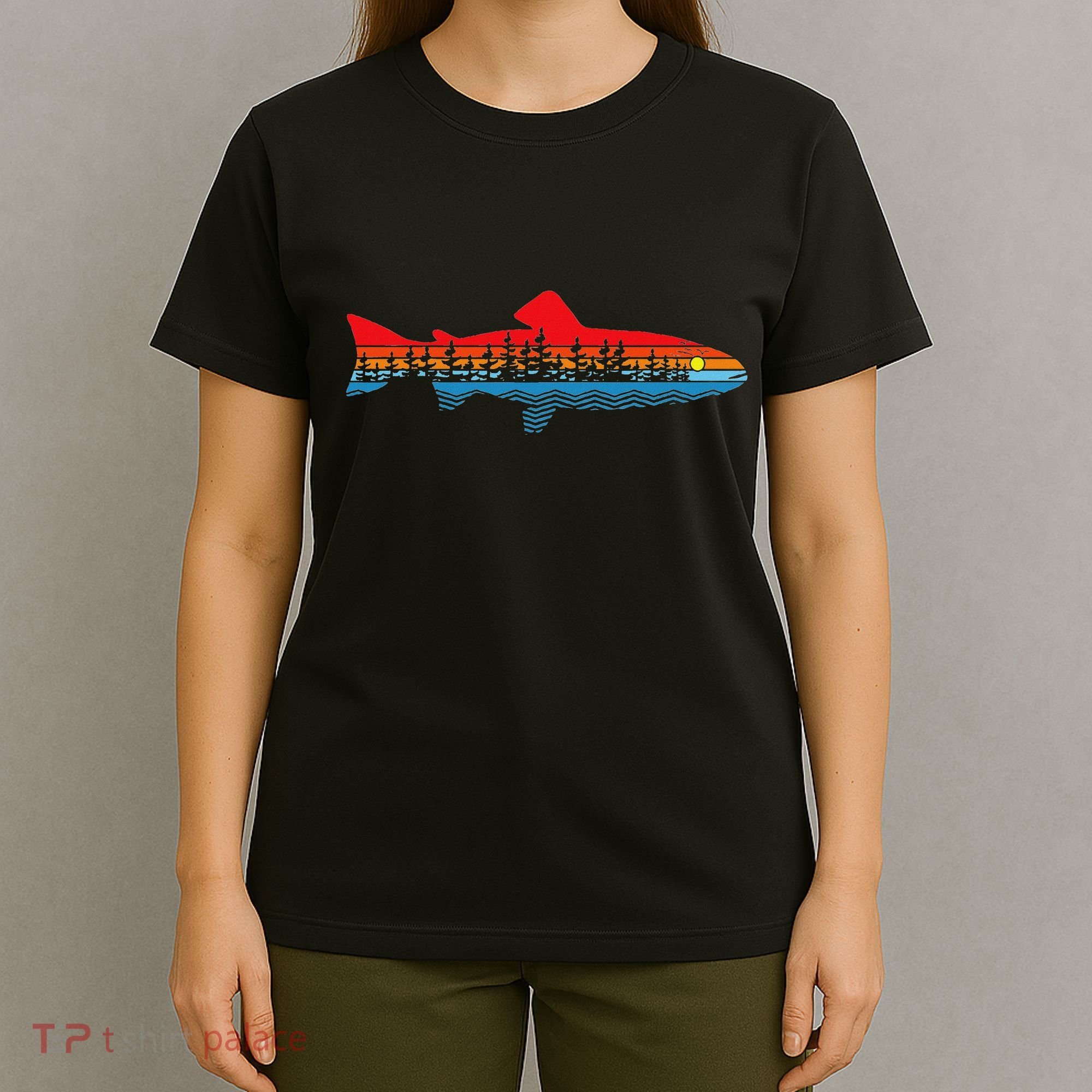 Vintage Nature Outdoor Fishing Fisher Trout Fish T-Shirt