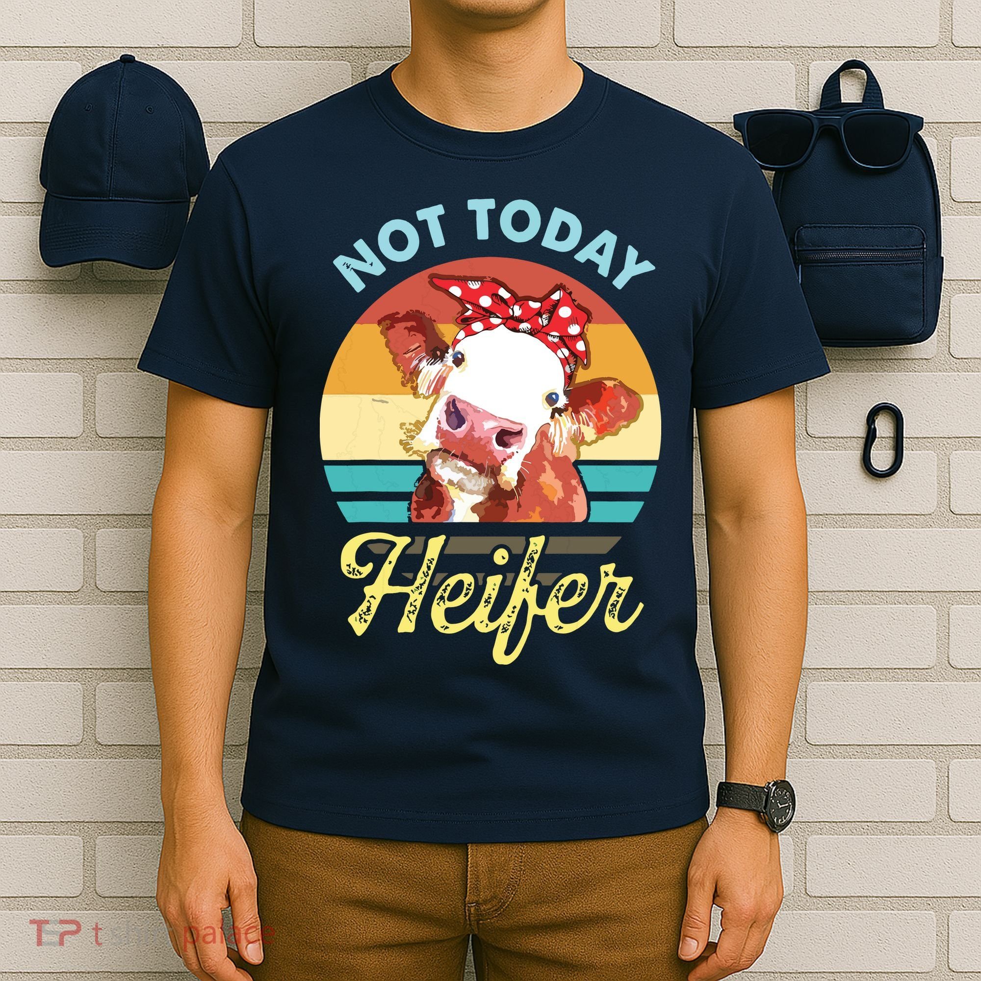 Vintage Not Today Heifer Cute Cow Gift For Women Men Farmer T-Shirt