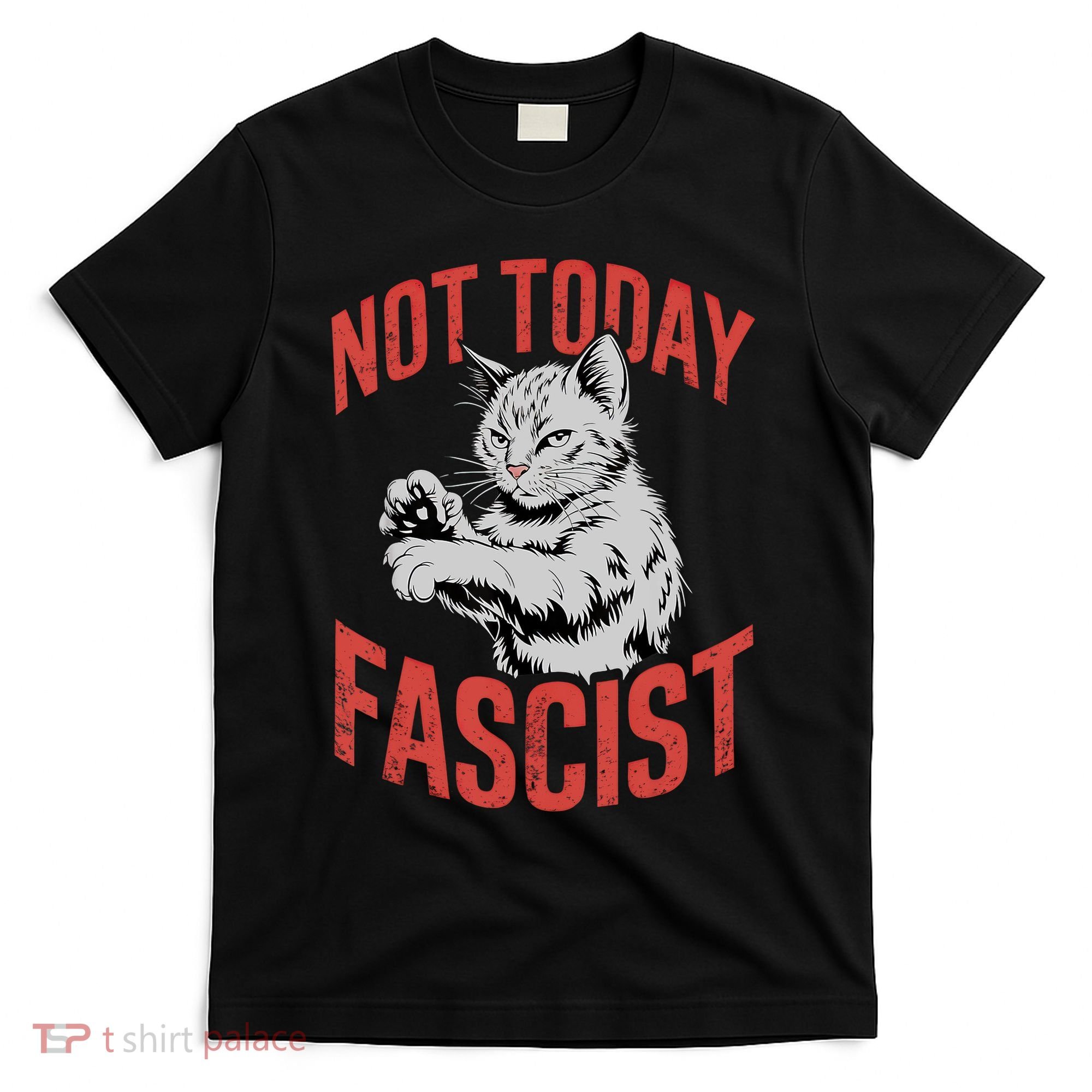 Vintage Not Today Fascist Funny Cat Meme  T-Shirt