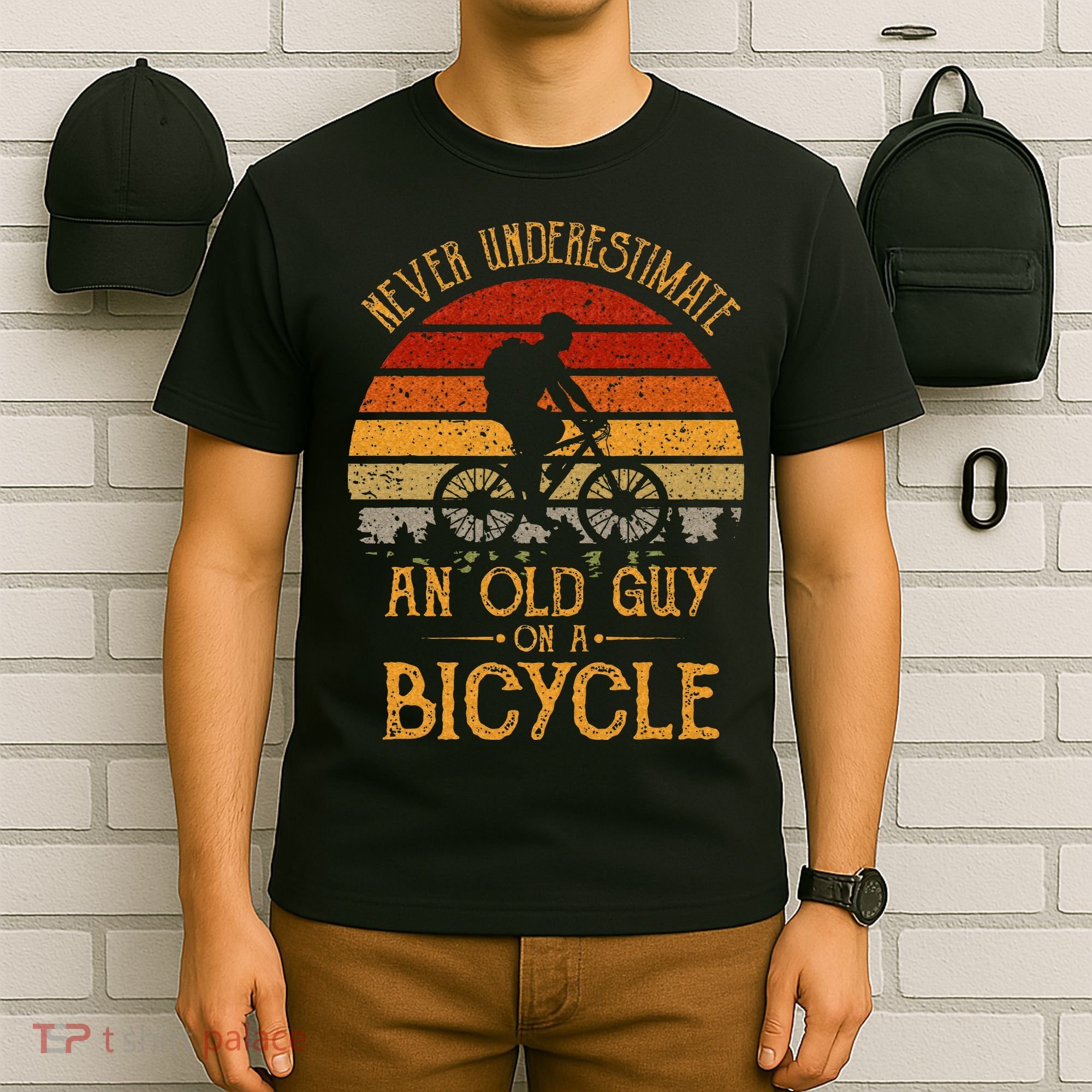 Vintage Never Underestimate An Old Guy On A Bicycle Cycling T-Shirt