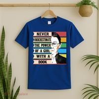 Vintage Never Underestimate The Power Of A Girl With A Book Gift T-Shirt thumb 2