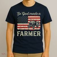 Vintage Old American Flag Patriotic So God Made A Farmer T-Shirt thumb 3