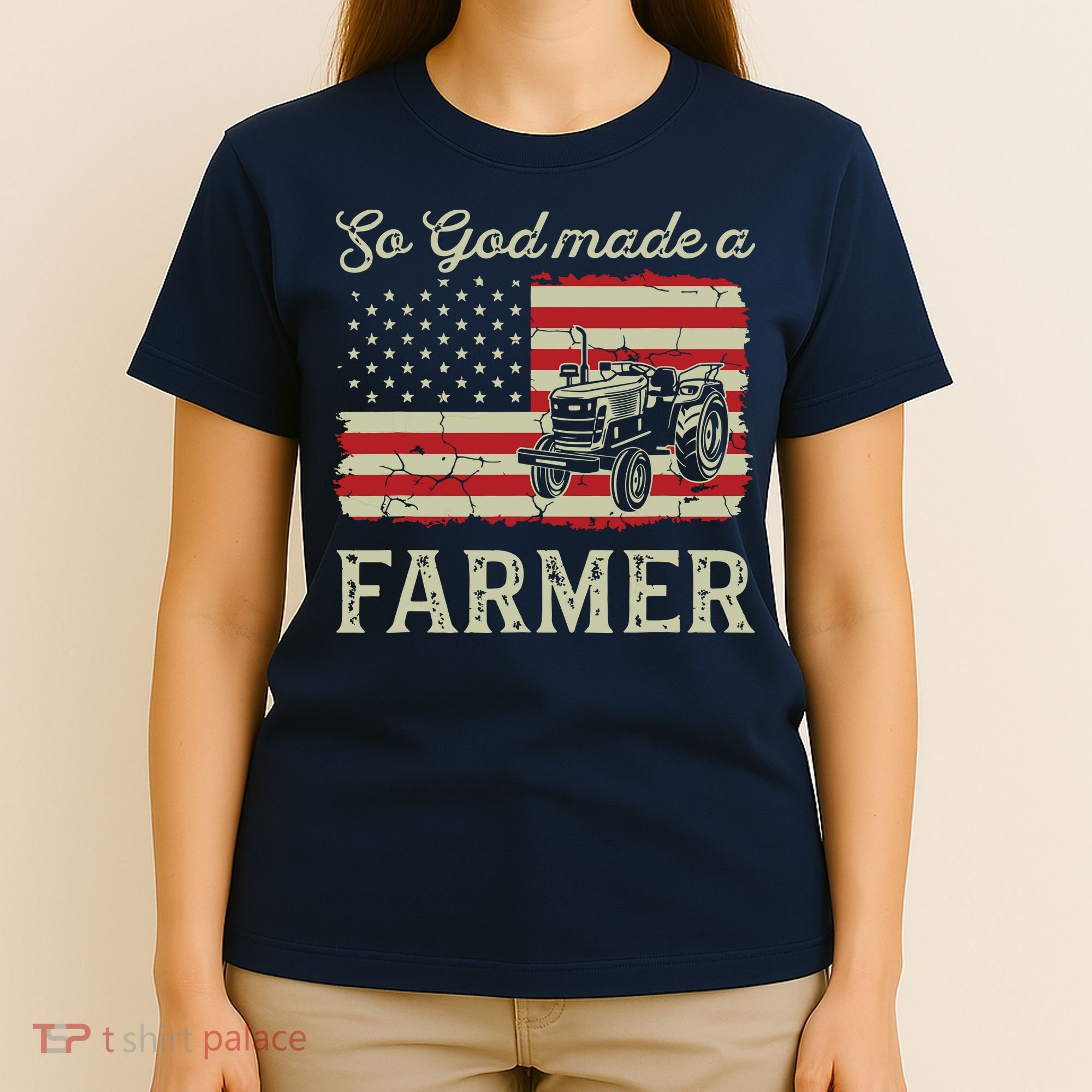 Vintage Old American Flag Patriotic So God Made A Farmer T-Shirt