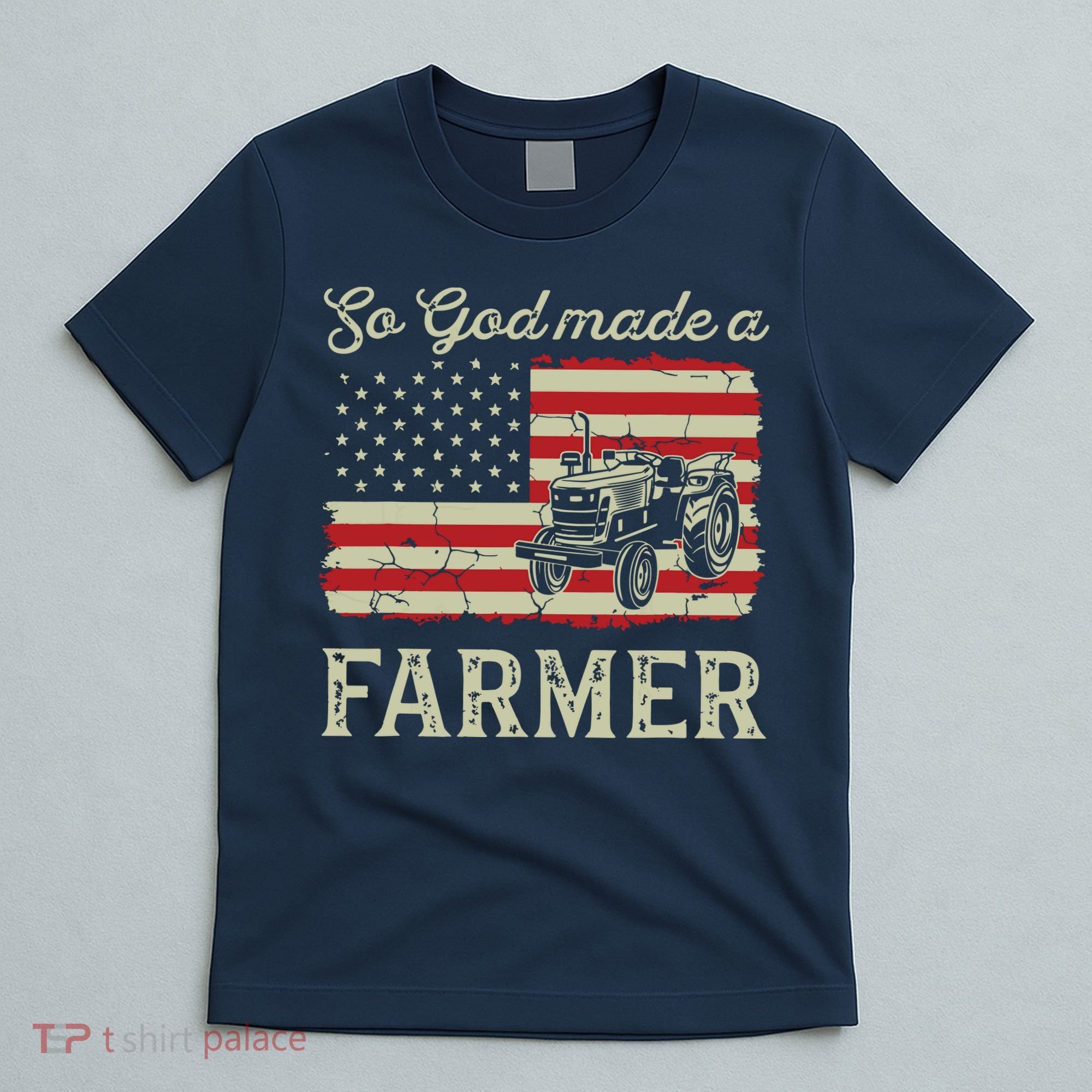 Vintage Old American Flag Patriotic So God Made A Farmer T-Shirt
