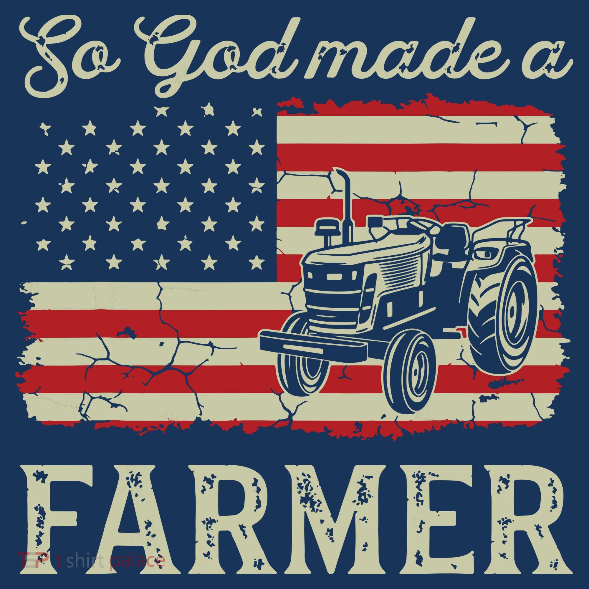Vintage Old American Flag Patriotic So God Made A Farmer T-Shirt