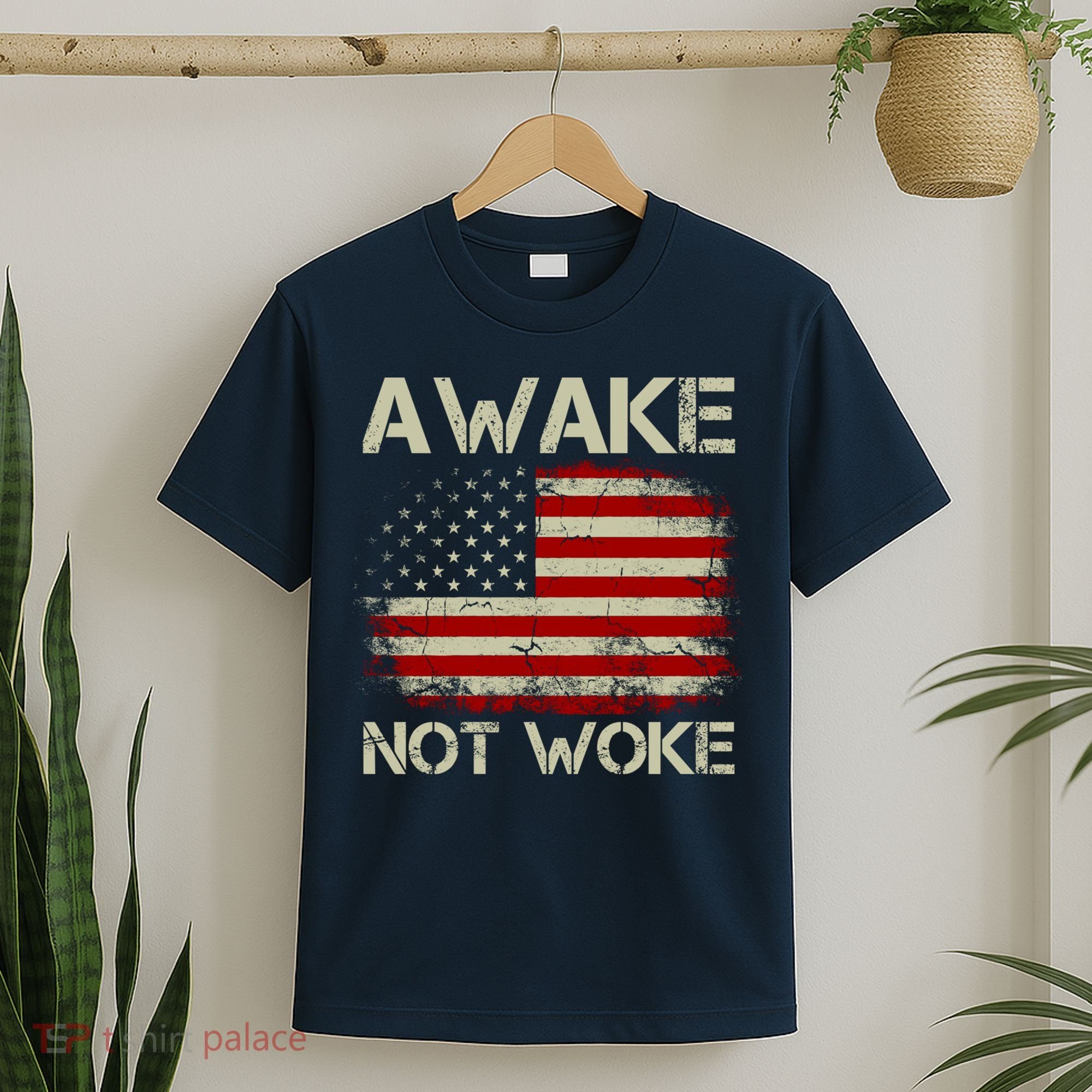 Vintage Old American Flag Awake Not Woke T-Shirt