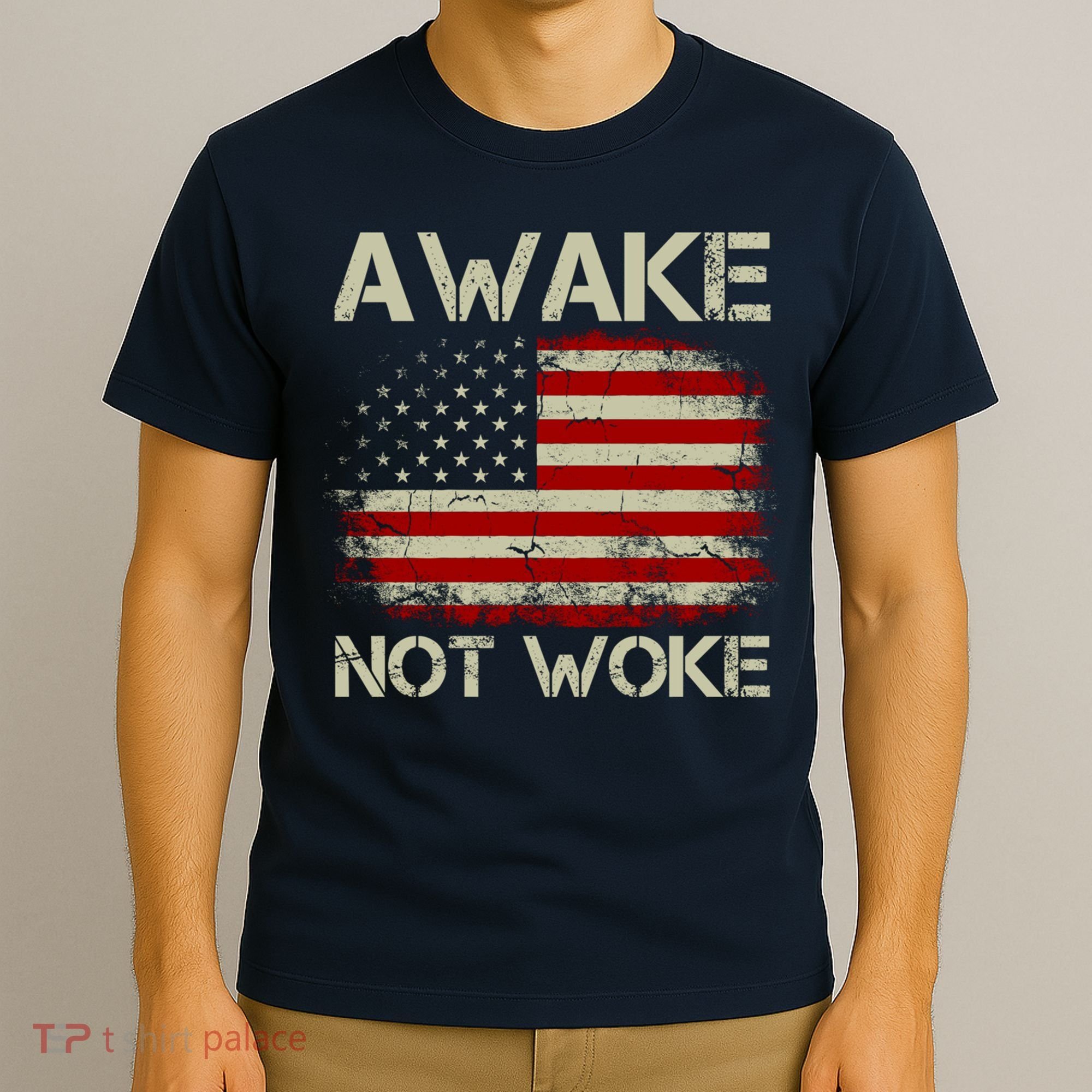 Vintage Old American Flag Awake Not Woke T-Shirt