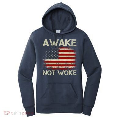 Vintage Old American Flag Awake Not Woke Women's Hoodie