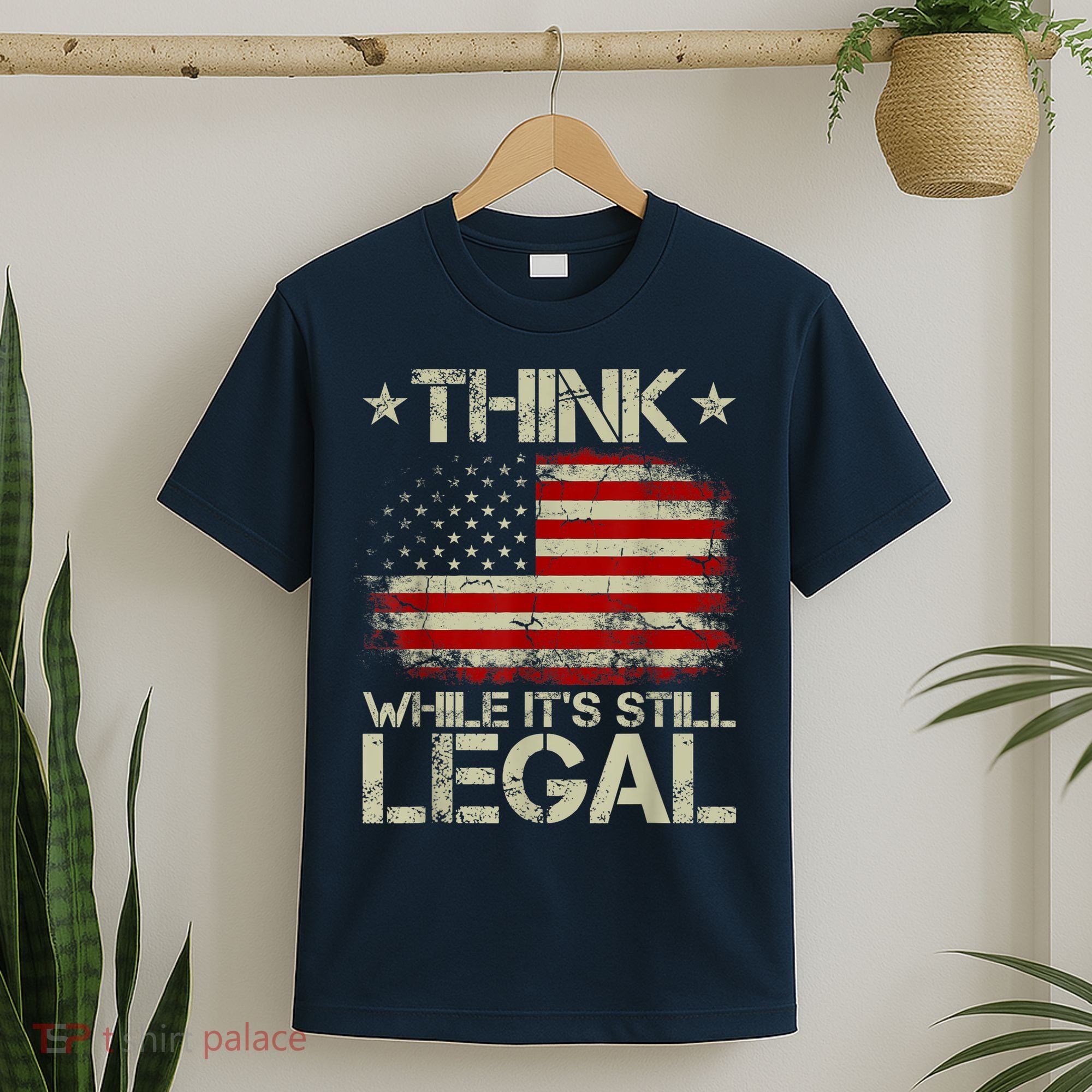 Vintage Old American Flag Think While It's Still Legal T-Shirt