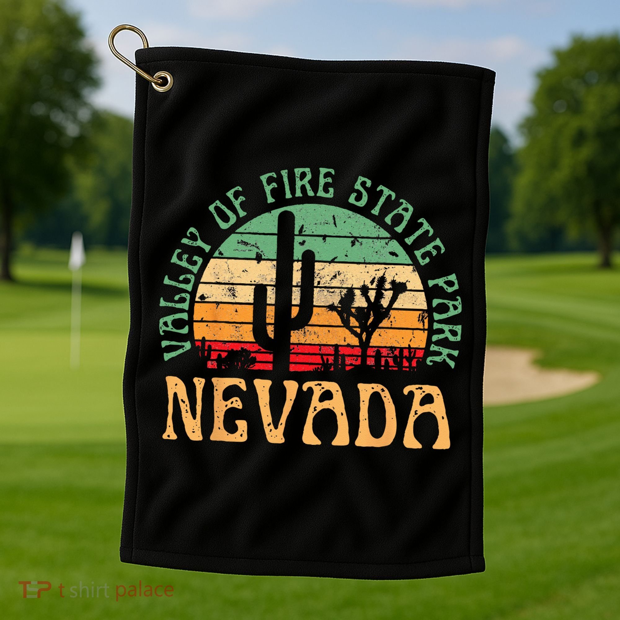 Valley Of Fire State Park Nevada Desert Hiking Retro Sunset Golf Towel