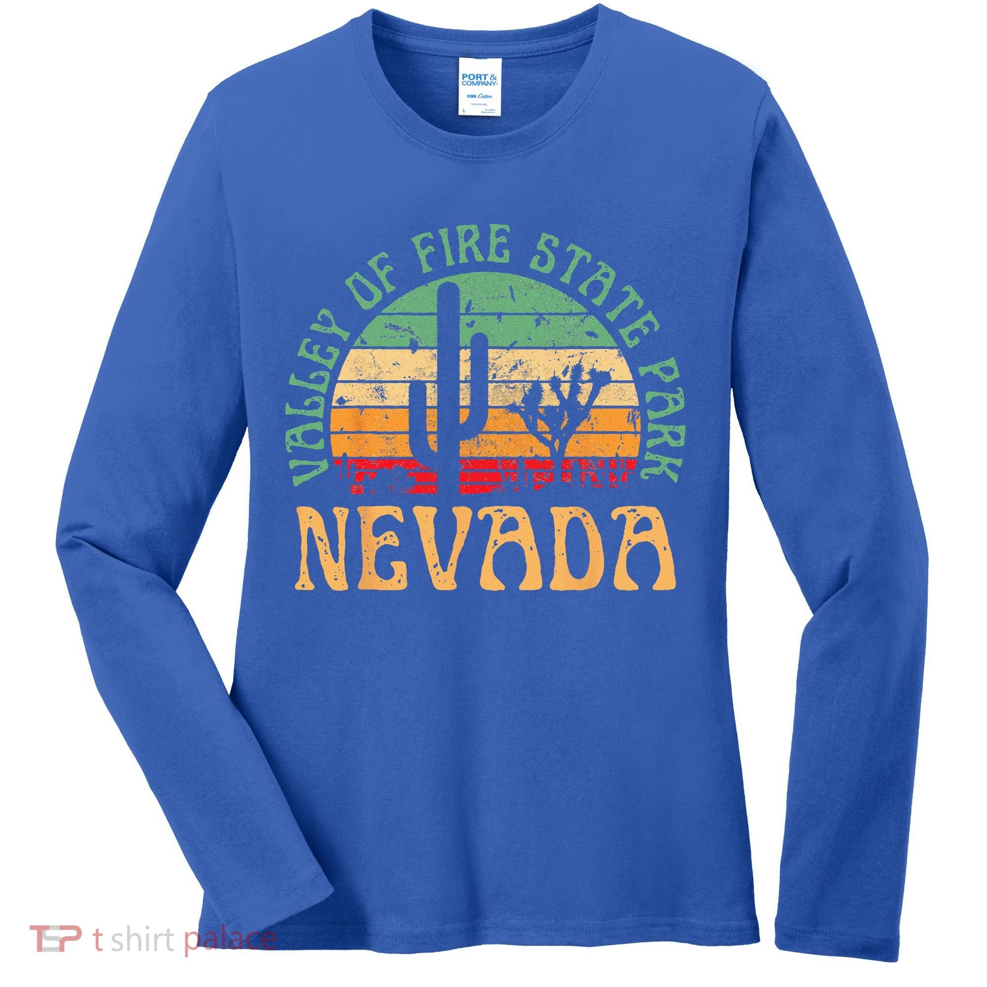 Valley Of Fire State Park Nevada Desert Hiking Retro Sunset Women's Long Sleeve Shirt