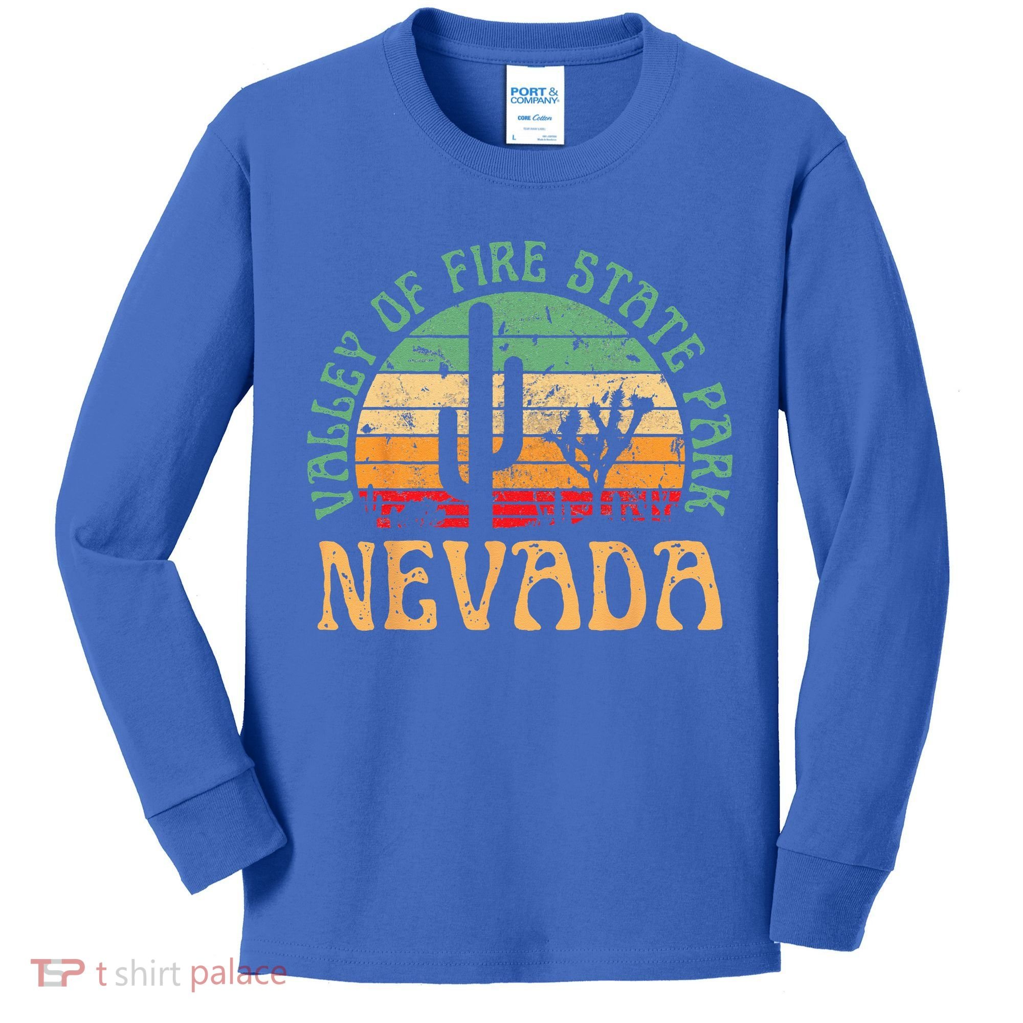 Valley Of Fire State Park Nevada Desert Hiking Retro Sunset Kids Long Sleeve Shirt