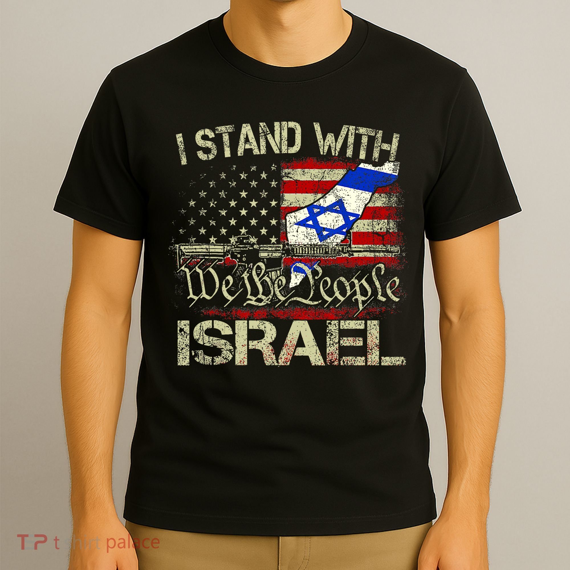 Vintage Old I Stand With Israel Usa American Flag Israel T-Shirt