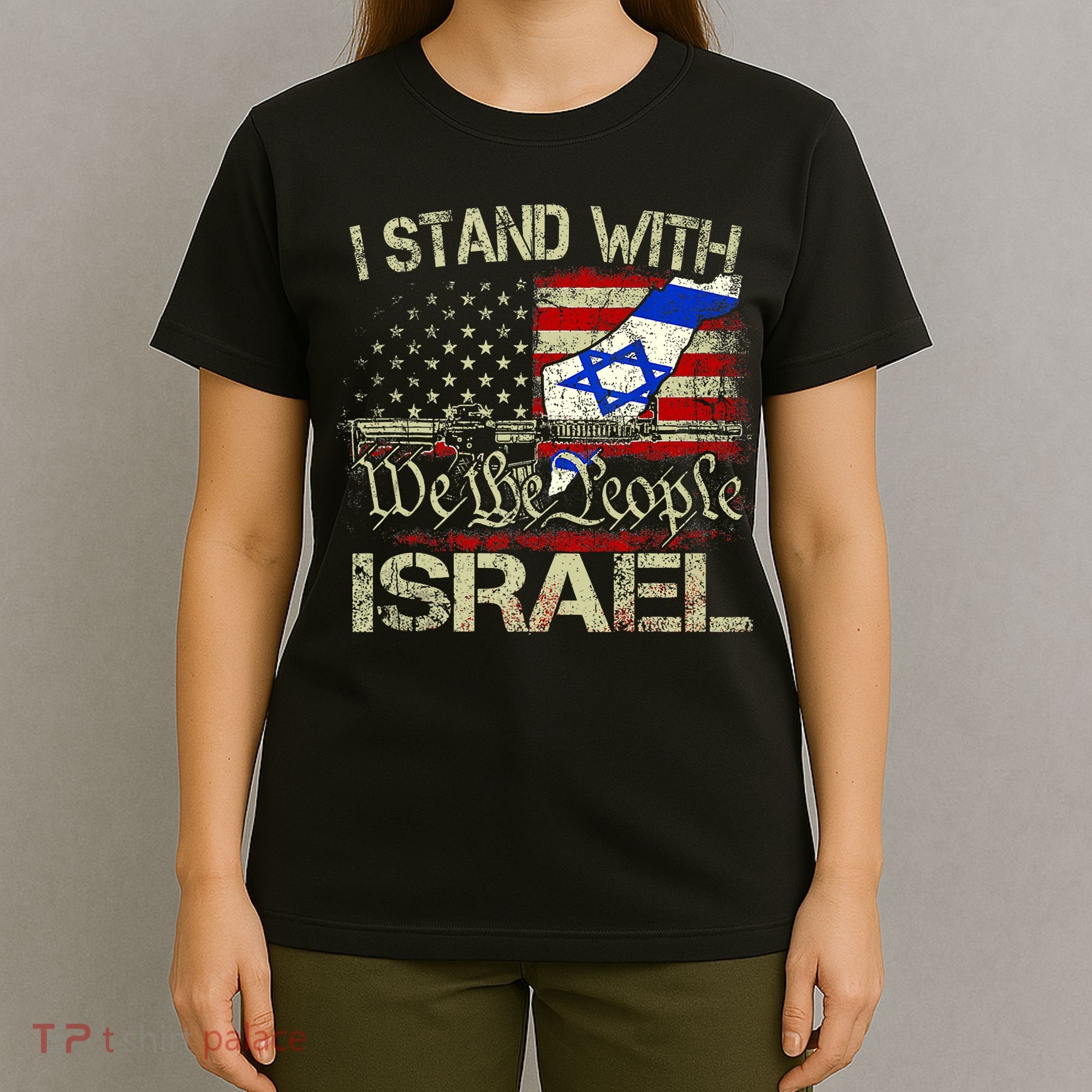 Vintage Old I Stand With Israel Usa American Flag Israel T-Shirt