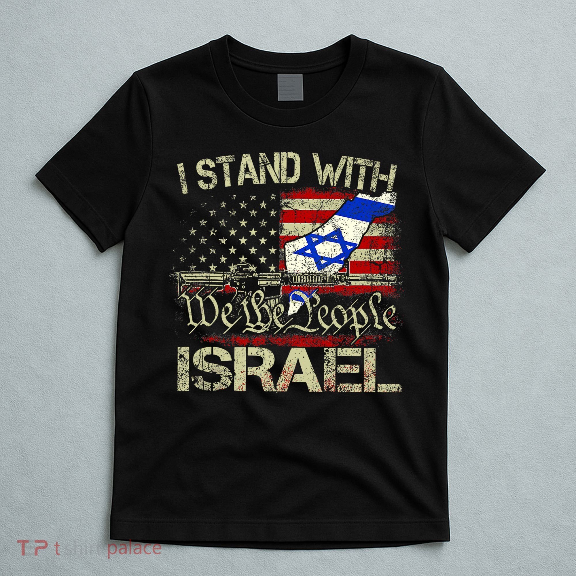 Vintage Old I Stand With Israel Usa American Flag Israel T-Shirt