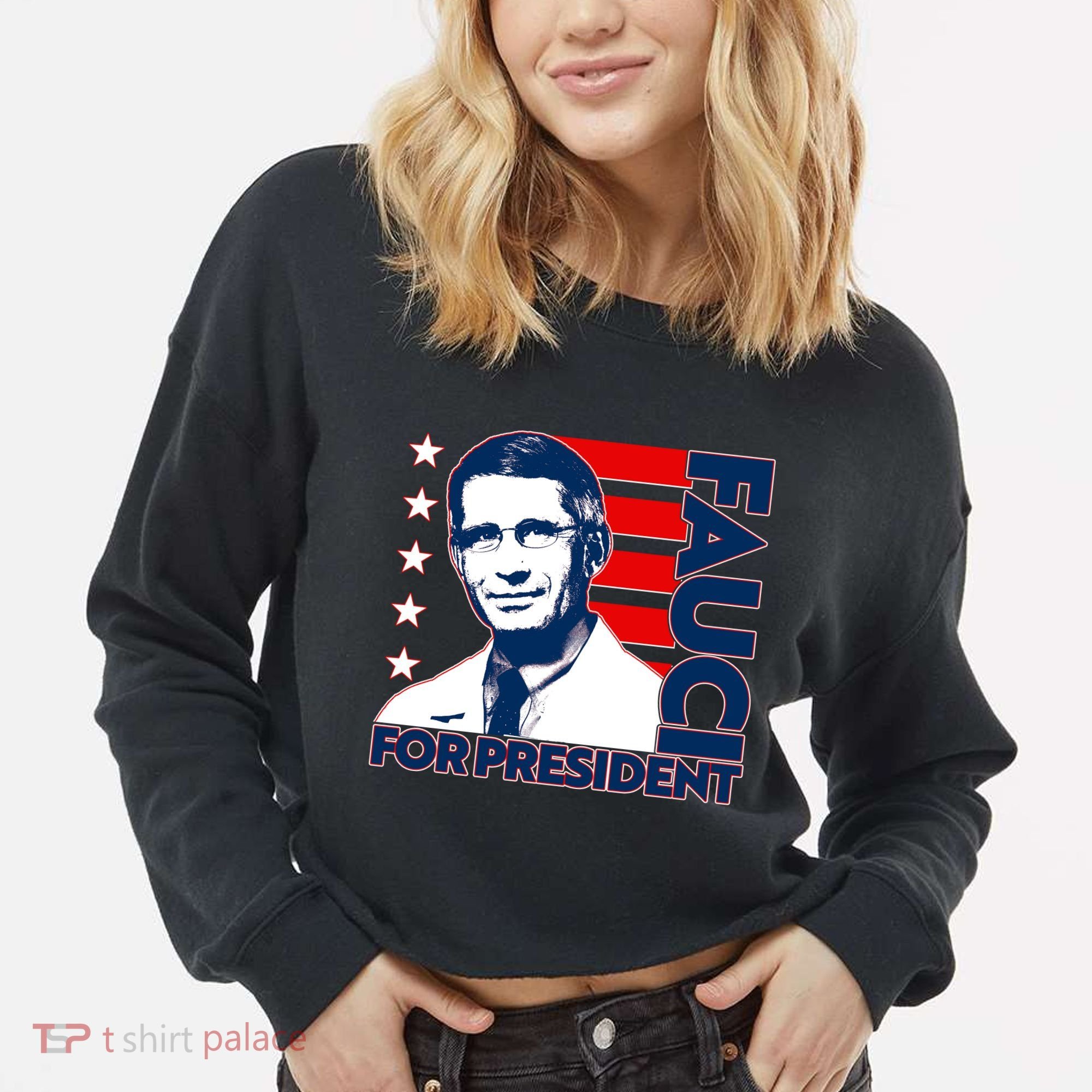 Vote Dr Fauci For President Cropped Pullover Crew