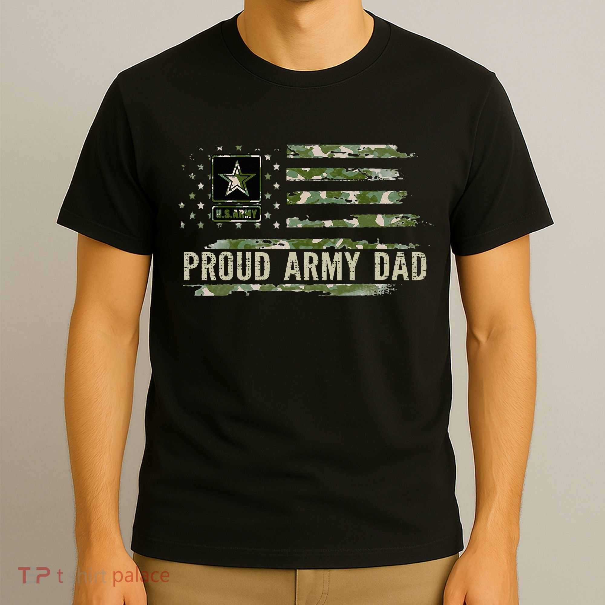 Vintage Proud Army Dad Camo American Flag Veteran Gift T-Shirt
