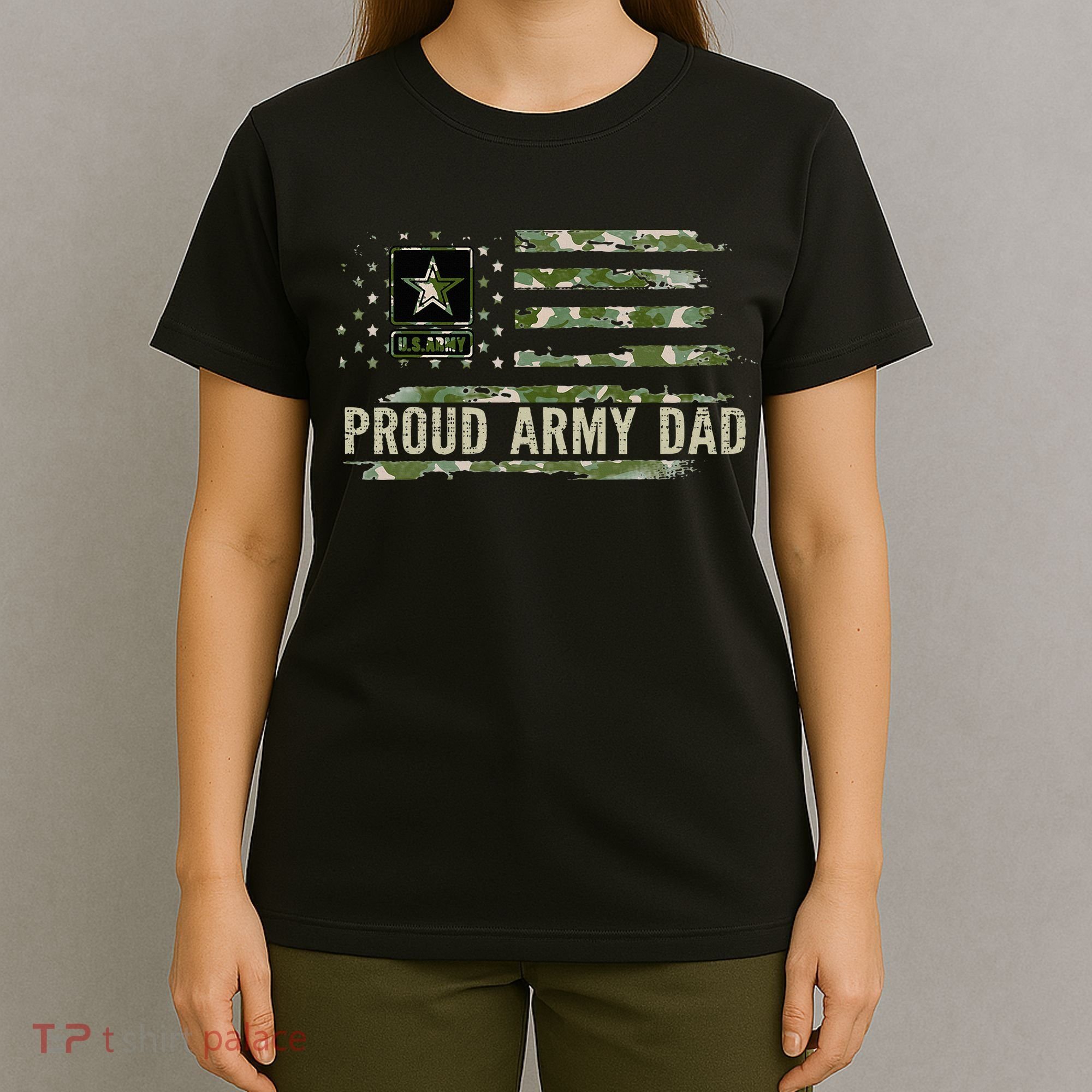 Vintage Proud Army Dad Camo American Flag Veteran Gift T-Shirt