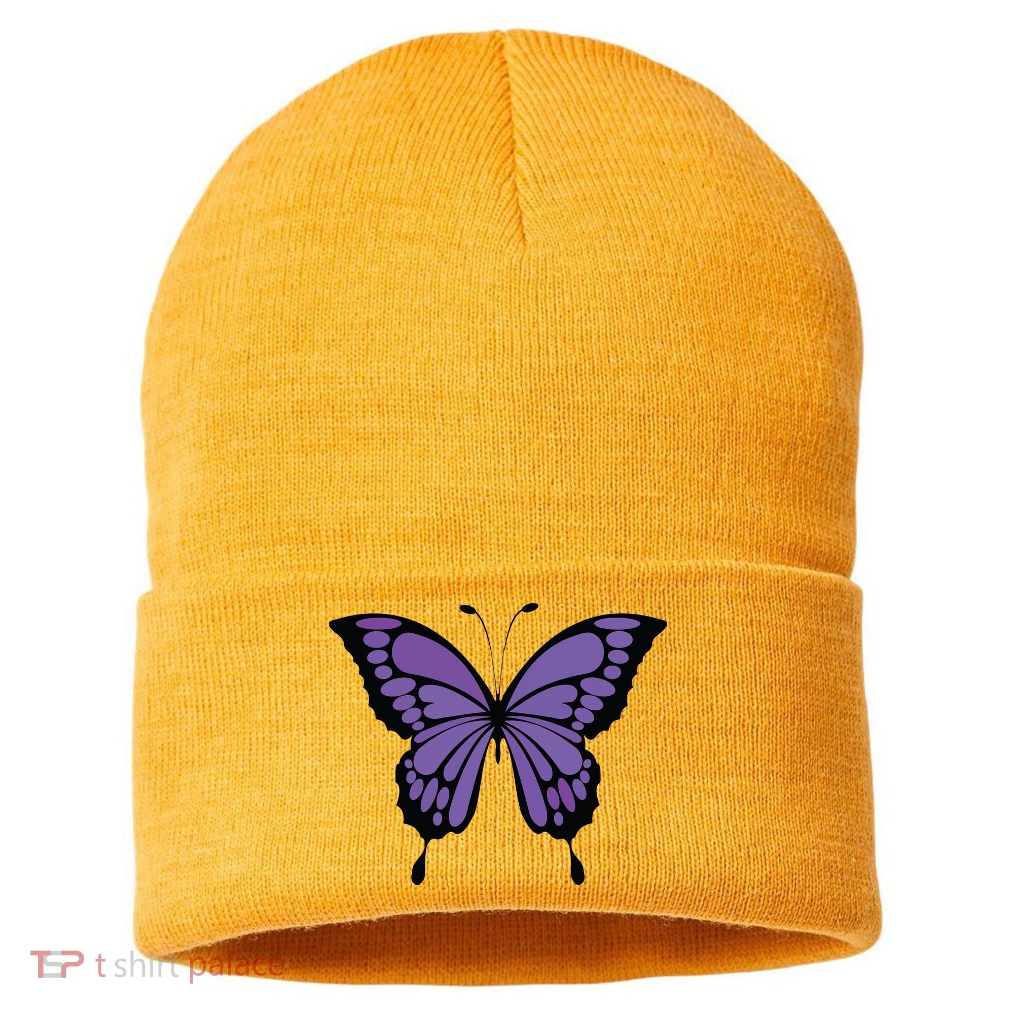 Vibrant Purple Butterfly Sustainable Knit Beanie