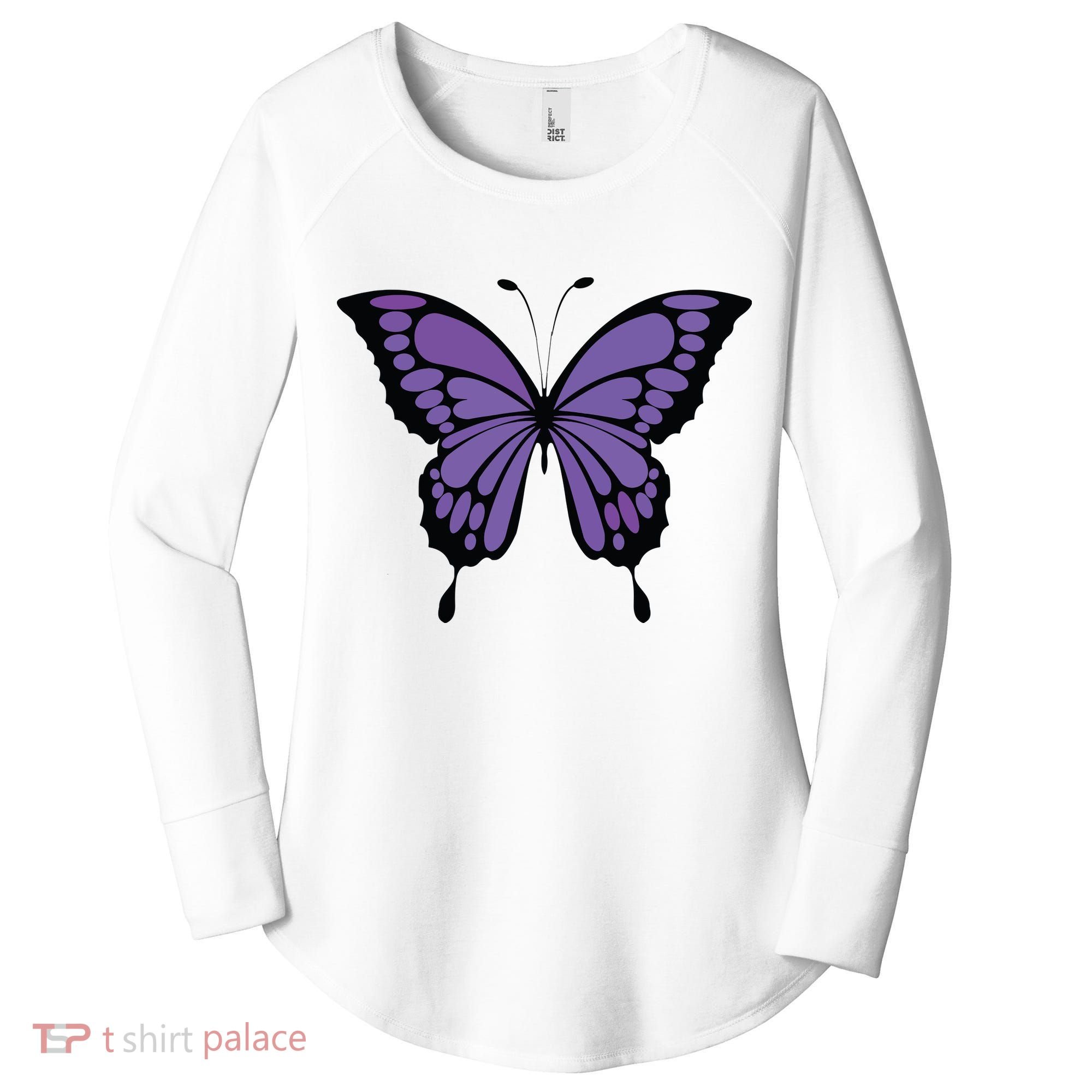 Vibrant Purple Butterfly Women's Perfect Tri Tunic Long Sleeve Shirt