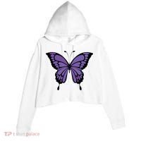 Vibrant Purple Butterfly Crop Fleece Hoodie thumb 0