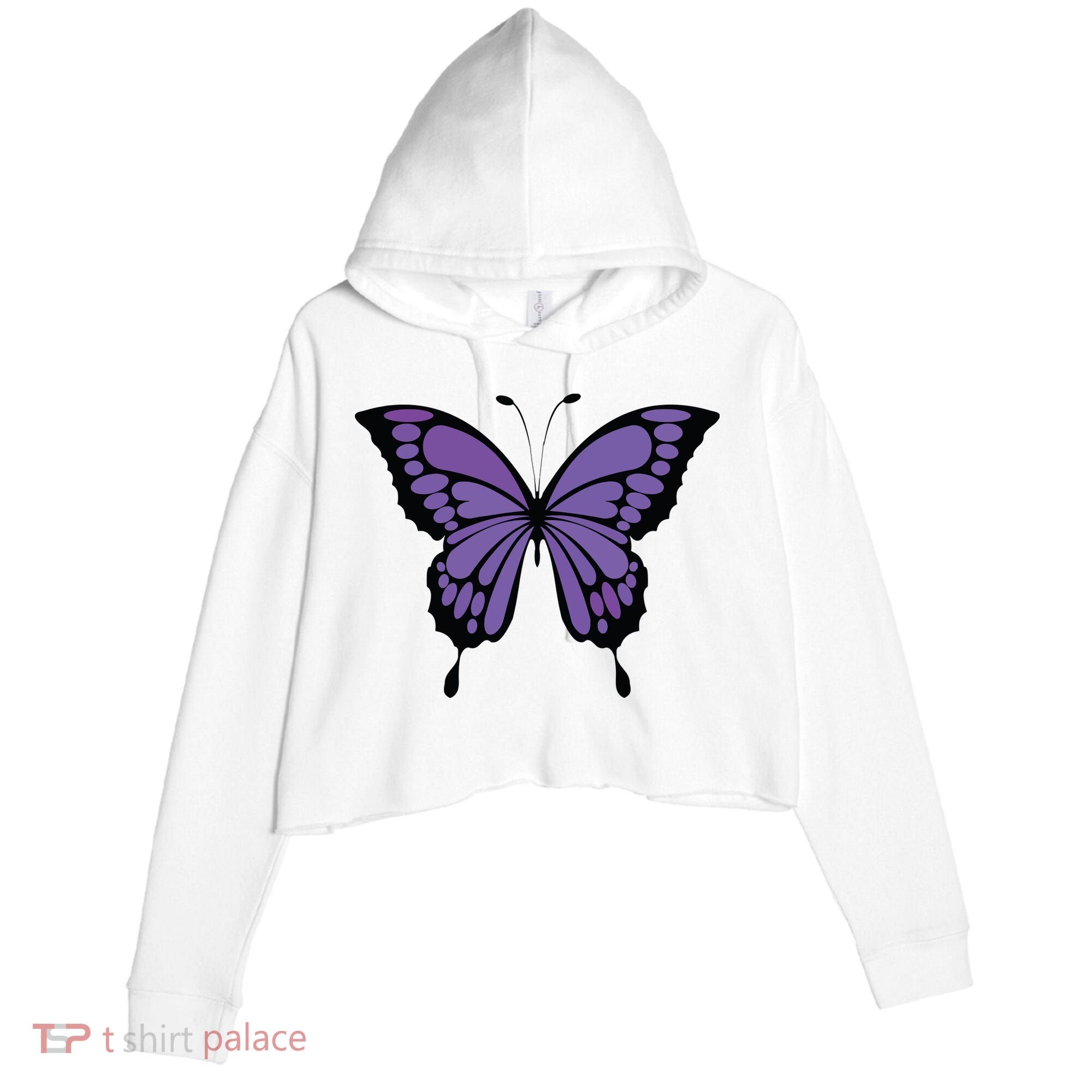 Vibrant Purple Butterfly Crop Fleece Hoodie